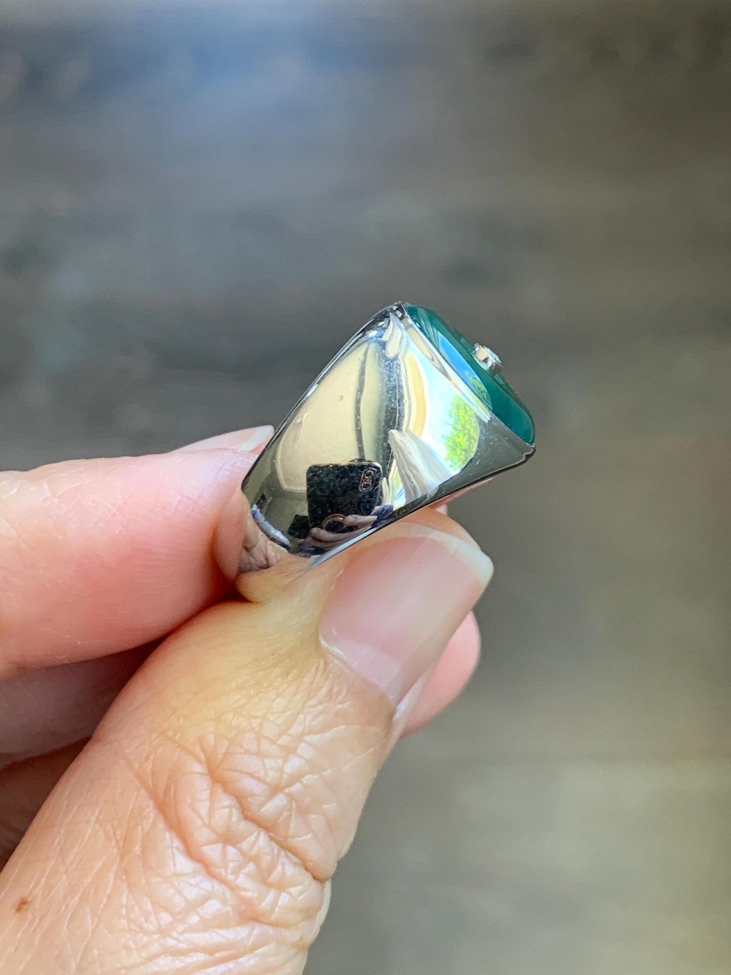 Certified Natural Grade A Icy Translucent Green Marbled Jade Jadeite Donut Ping An Kou Ring Sterling Silver Size 7.25 US 天然冰飘绿翡翠平安扣银镶戒指 237