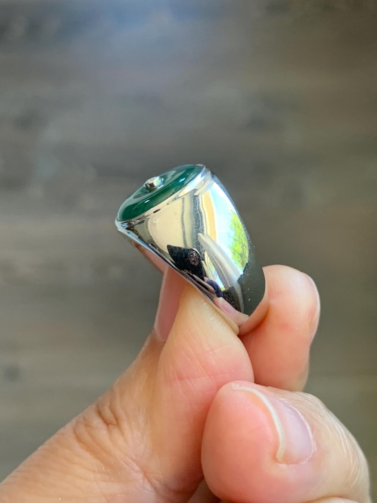 Certified Natural Grade A Icy Translucent Green Marbled Jade Jadeite Donut Ping An Kou Ring Sterling Silver Size 7.25 US 天然冰飘绿翡翠平安扣银镶戒指 237