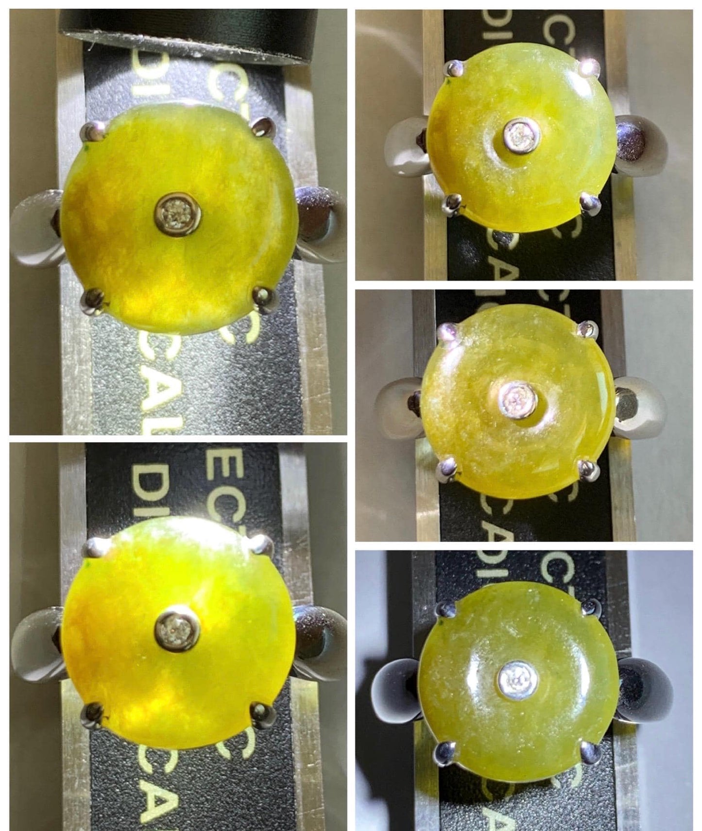 Certified Natural Grade A Icy Translucent Dark Yellow Jade Jadeite Donut Ping An Kou Ring Sterling Silver Size 7.25 US 天然冰深黄翡翠平安扣银镶戒指 236