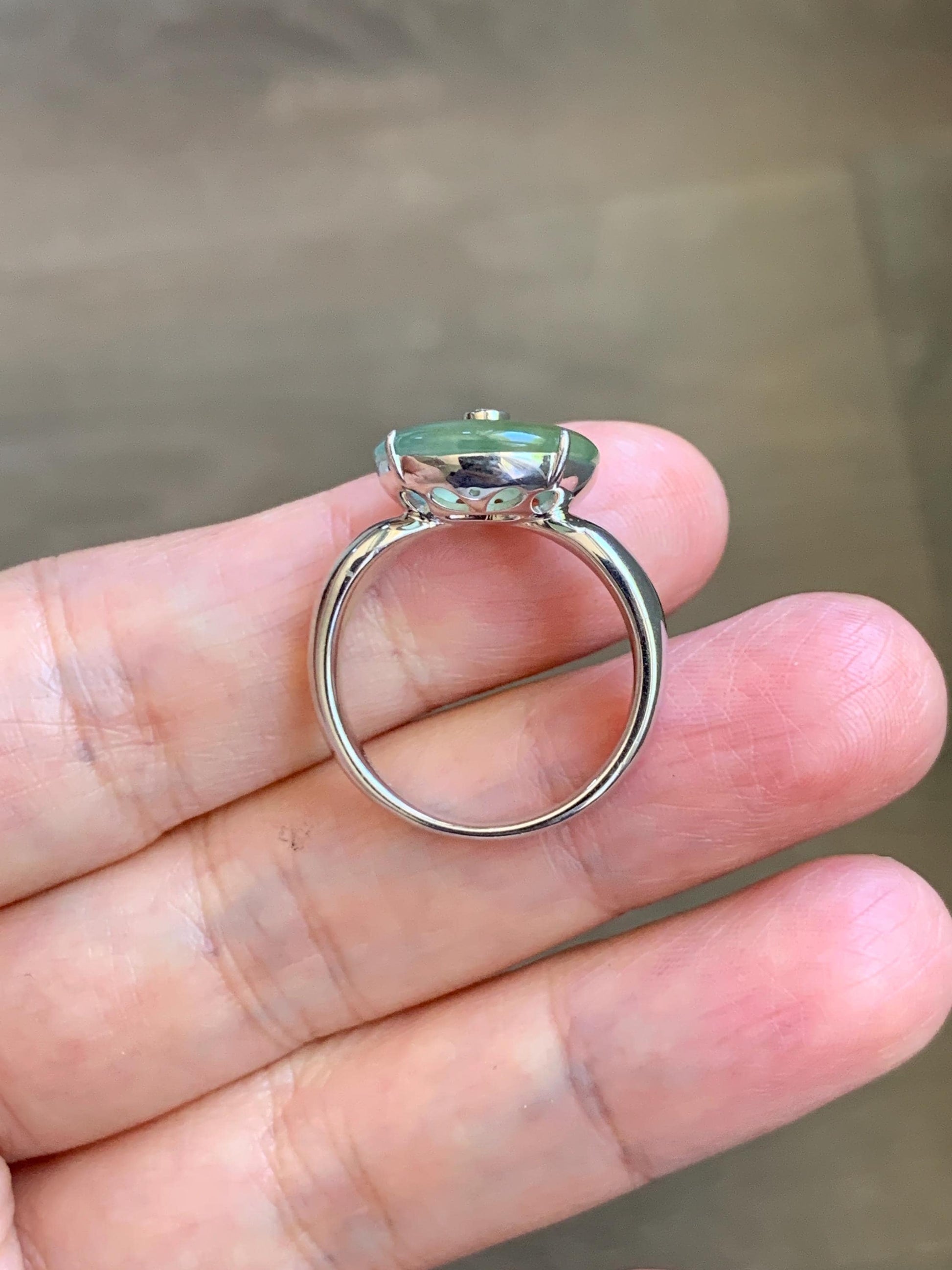 Certified Natural Grade A Guatemalan Icy Light Yellow Jade Jadeite Donut Ping An Kou Ring Sterling Silver Size 7.25 US 天然冰危浅黄蓝翡翠平安扣银镶戒指 235