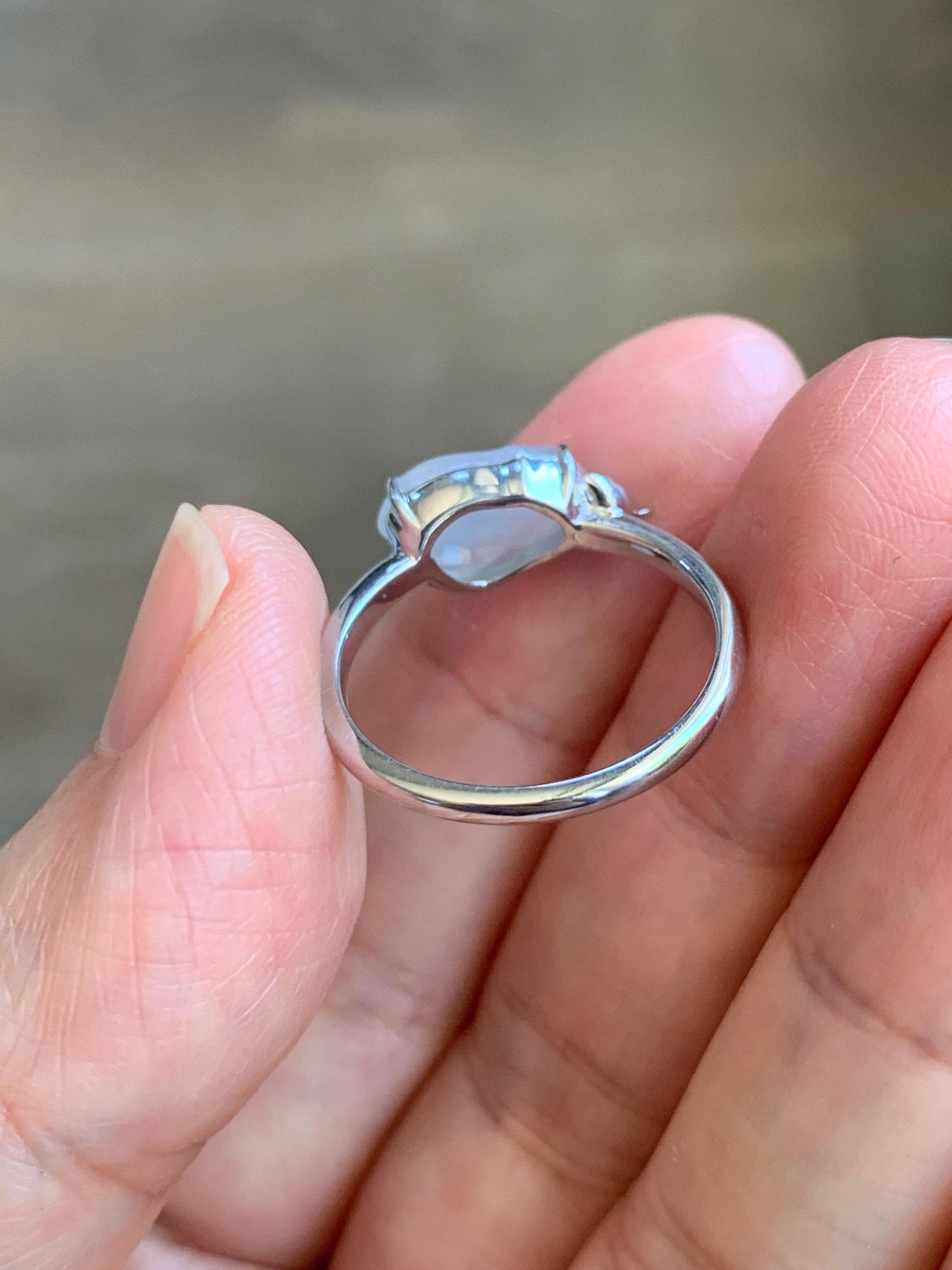 Certified Natural Grade A Icy Translucent White Jade Jadeite Carved Rabbit Carrot Ring Sterling Silver Size 7.25 US 天然白冰翡翠小兔胡萝卜银镶戒指 225