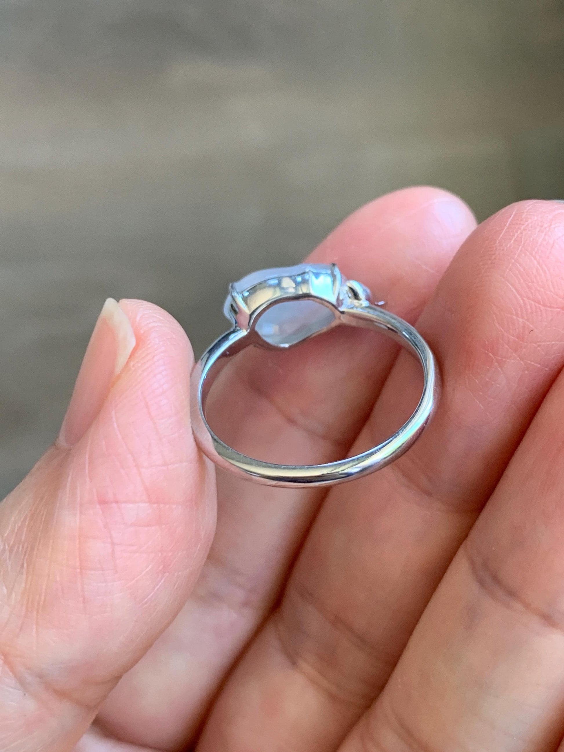 Certified Natural Grade A Icy Translucent White Jade Jadeite Carved Rabbit Carrot Ring Sterling Silver Size 7.25 US 天然白冰翡翠小兔胡萝卜银镶戒指 225