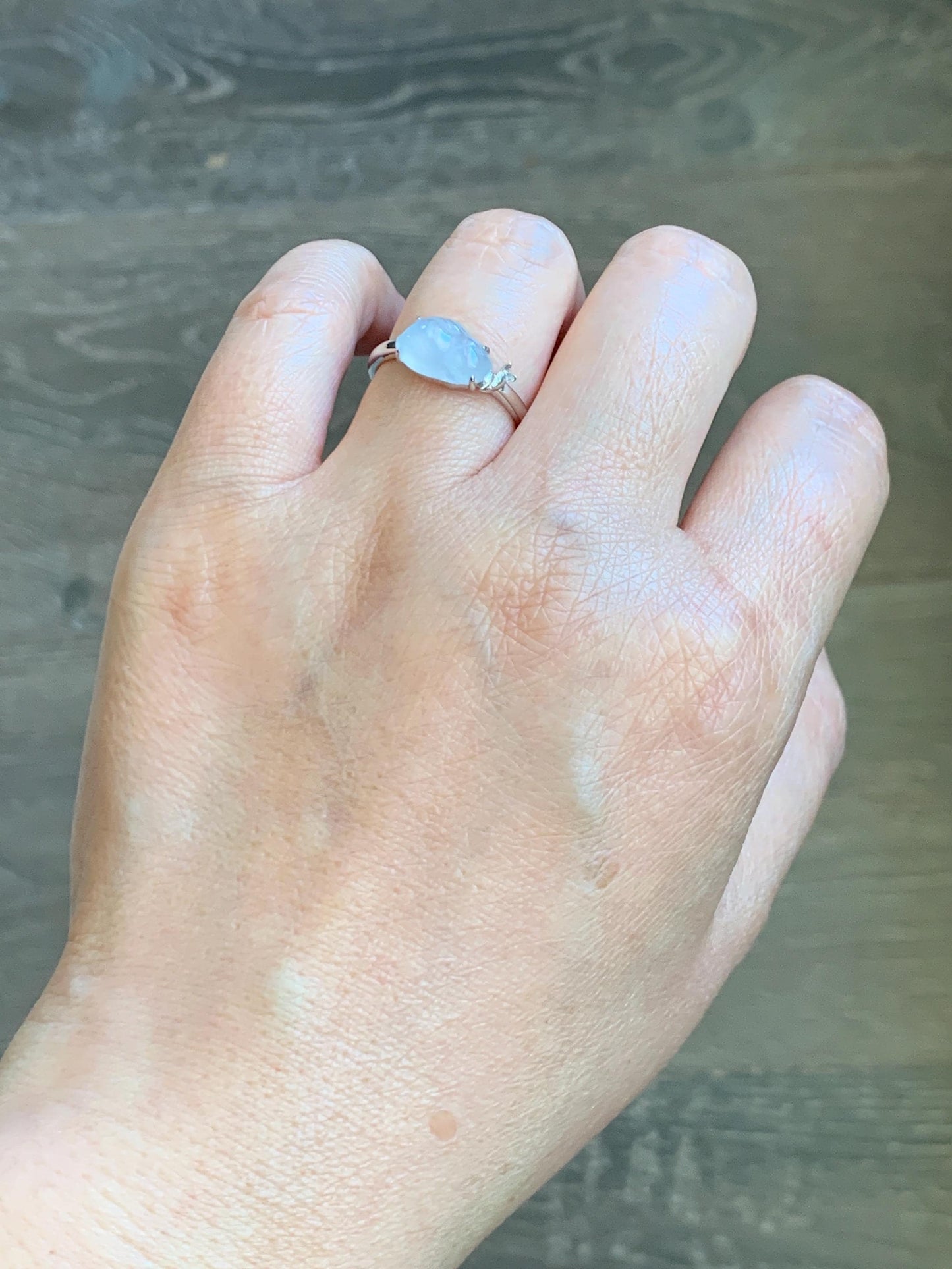 Certified Natural Grade A Icy Translucent White Jade Jadeite Carved Rabbit Carrot Ring Sterling Silver Size 7.25 US 天然白冰翡翠小兔胡萝卜银镶戒指 225