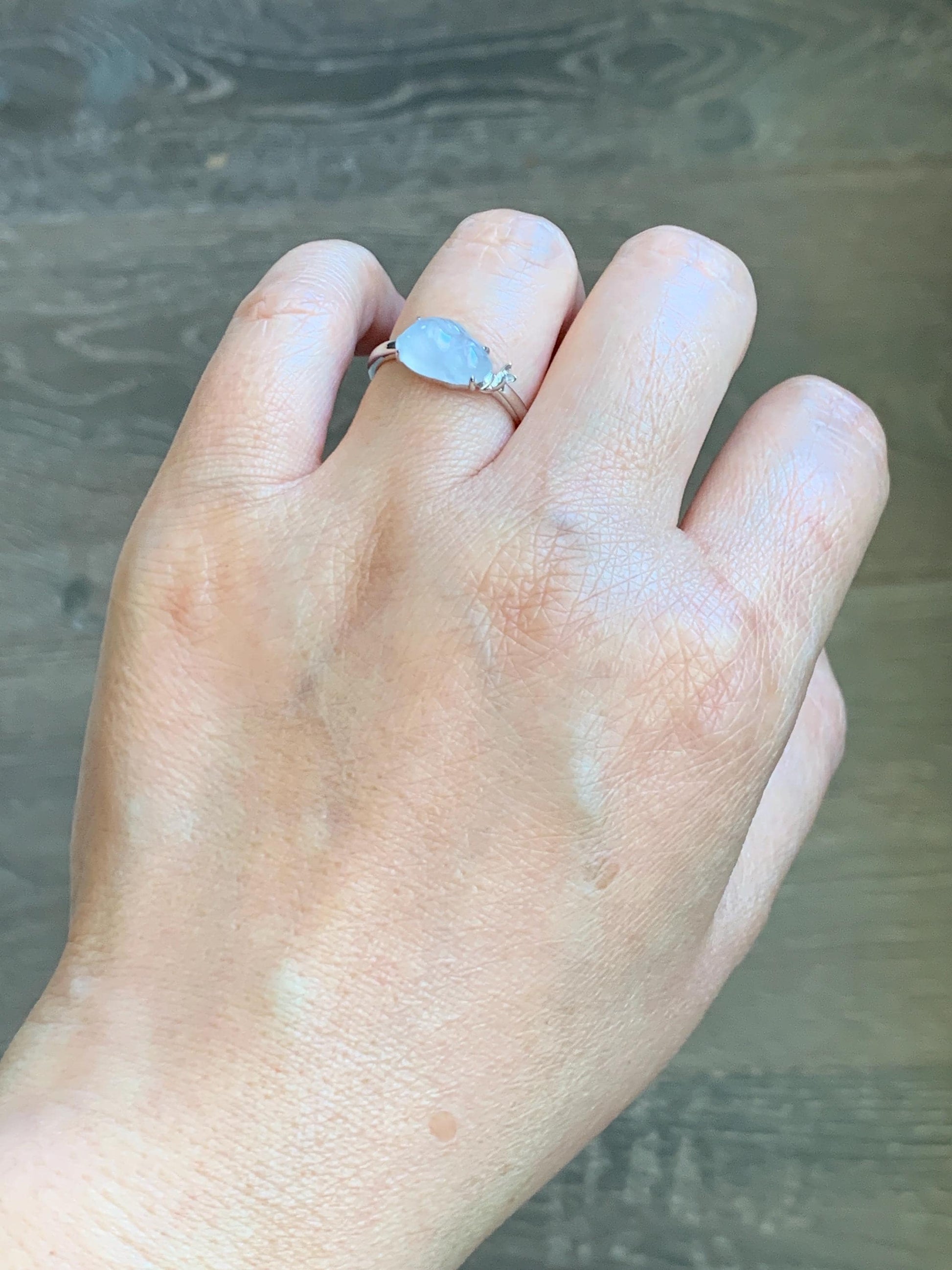 Certified Natural Grade A Icy Translucent White Jade Jadeite Carved Rabbit Carrot Ring Sterling Silver Size 7.25 US 天然白冰翡翠小兔胡萝卜银镶戒指 225