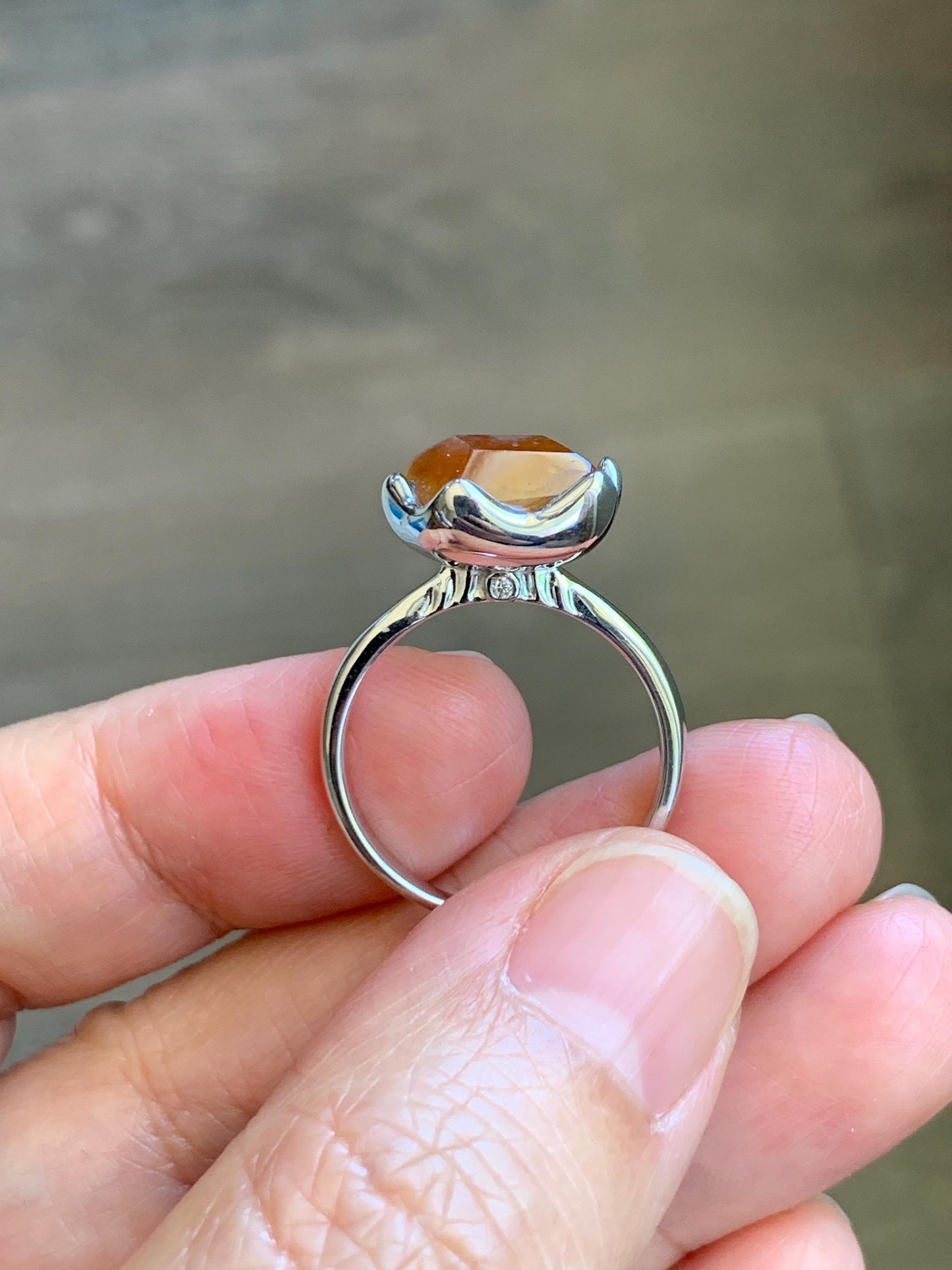 Certified Natural Grade A Icy Translucent Reddish Brown Faceted Jade Jadeite Solitaire Ring Sterling Silver Size 7.25 US 天然冰红翡翠银镶戒指 231