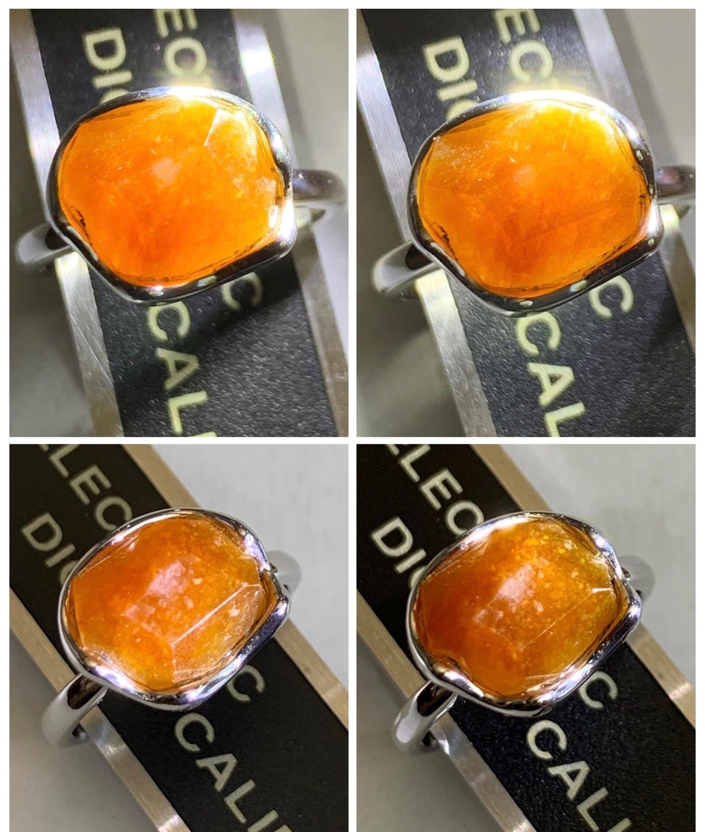 Certified Natural Grade A Icy Translucent Reddish Brown Faceted Jade Jadeite Solitaire Ring Sterling Silver Size 7.25 US 天然冰红翡翠银镶戒指 231