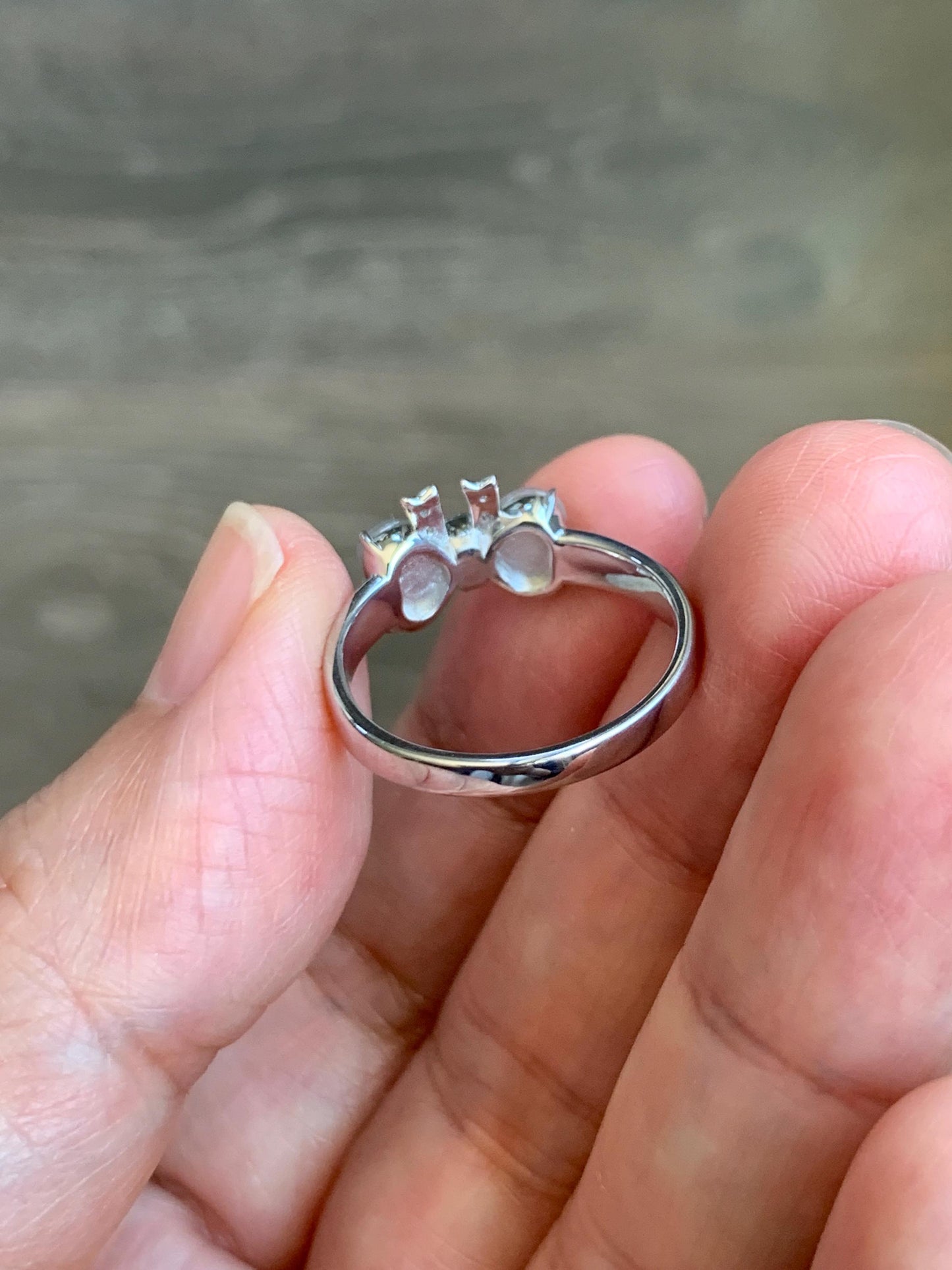 Certified Natural Grade A Icy Highly Translucent White Jade Jadeite Heart Bow Ring Sterling Silver Size 7 US 2.75g 天然白冰爱心翡翠蝴蝶结银镶戒指 228