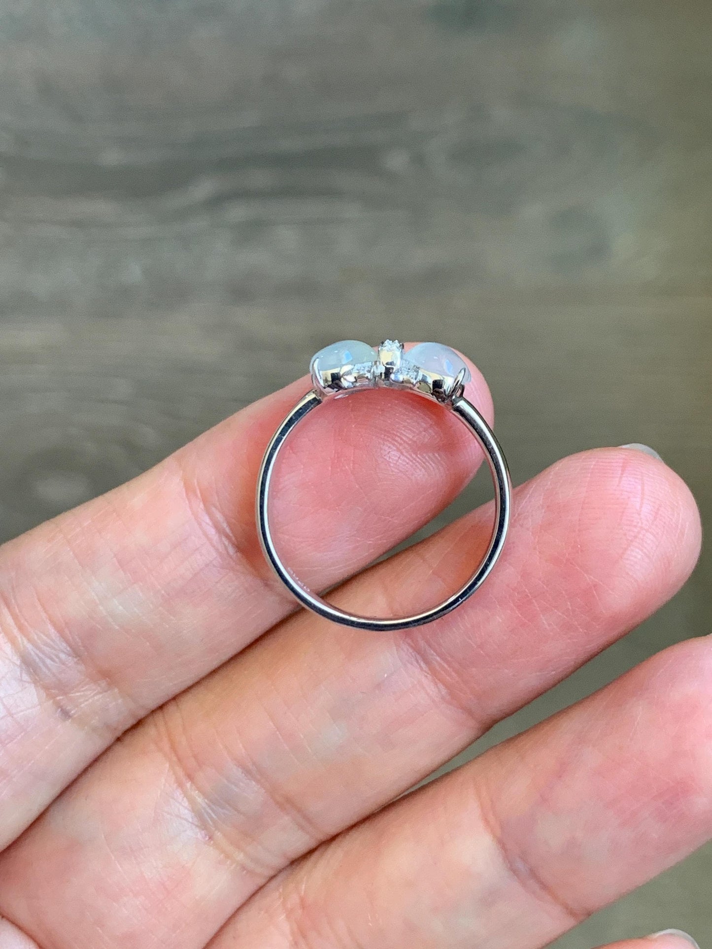 Certified Natural Grade A Icy Highly Translucent White Jade Jadeite Heart Bow Ring Sterling Silver Size 7 US 2.75g 天然白冰爱心翡翠蝴蝶结银镶戒指 228
