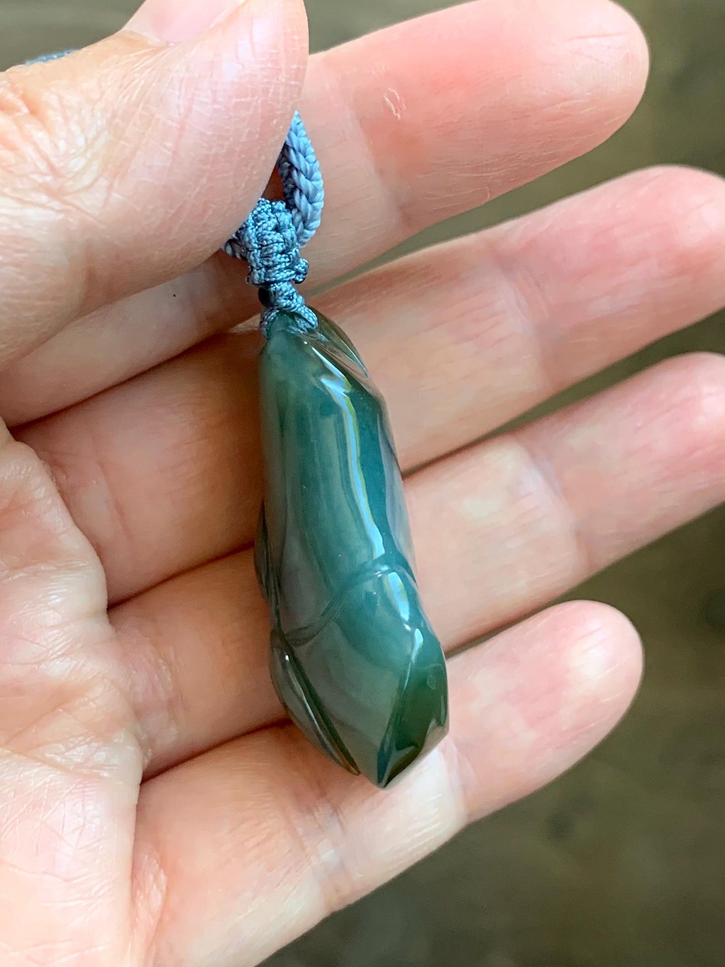 Natural Grade A Guatemalan Icy Translucent Dark Blue Yellow Marbled Jade Jadeite Bamboo Pendant Rope Necklace 27” 21g 天然冰危深蓝撒金翡翠竹节吊坠 WZJ165