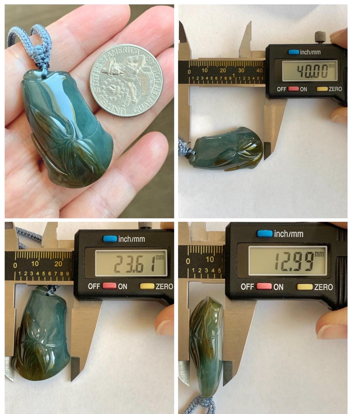 Natural Grade A Guatemalan Icy Translucent Dark Blue Yellow Marbled Jade Jadeite Bamboo Pendant Rope Necklace 27” 21g 天然冰危深蓝撒金翡翠竹节吊坠 WZJ165