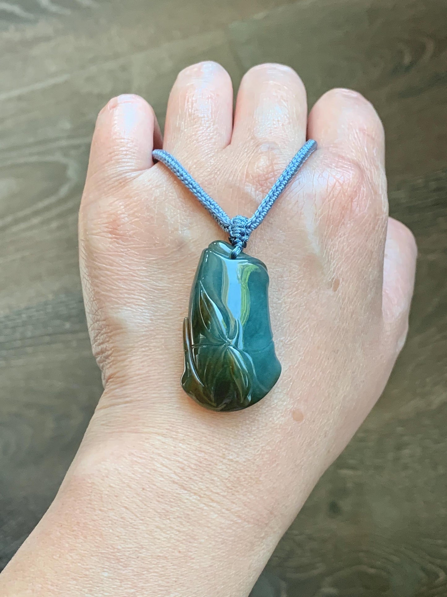 Natural Grade A Guatemalan Icy Translucent Dark Blue Yellow Marbled Jade Jadeite Bamboo Pendant Rope Necklace 27” 21g 天然冰危深蓝撒金翡翠竹节吊坠 WZJ165