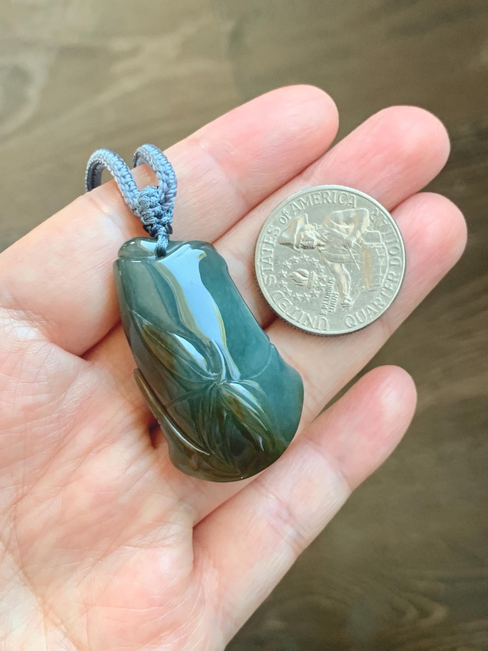 Natural Grade A Guatemalan Icy Translucent Dark Blue Yellow Marbled Jade Jadeite Bamboo Pendant Rope Necklace 27” 21g 天然冰危深蓝撒金翡翠竹节吊坠 WZJ165