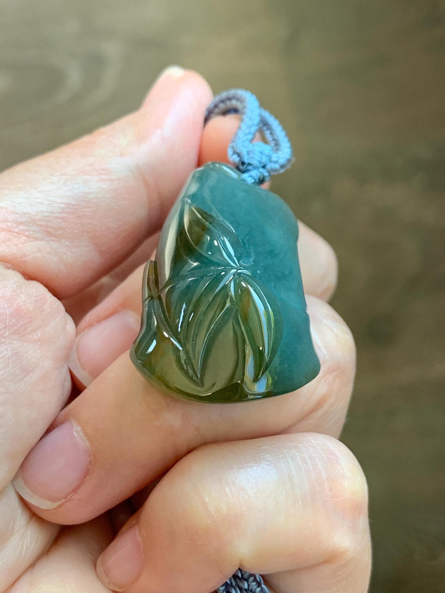 Natural Grade A Guatemalan Icy Translucent Dark Blue Yellow Marbled Jade Jadeite Bamboo Pendant Rope Necklace 27” 21g 天然冰危深蓝撒金翡翠竹节吊坠 WZJ165