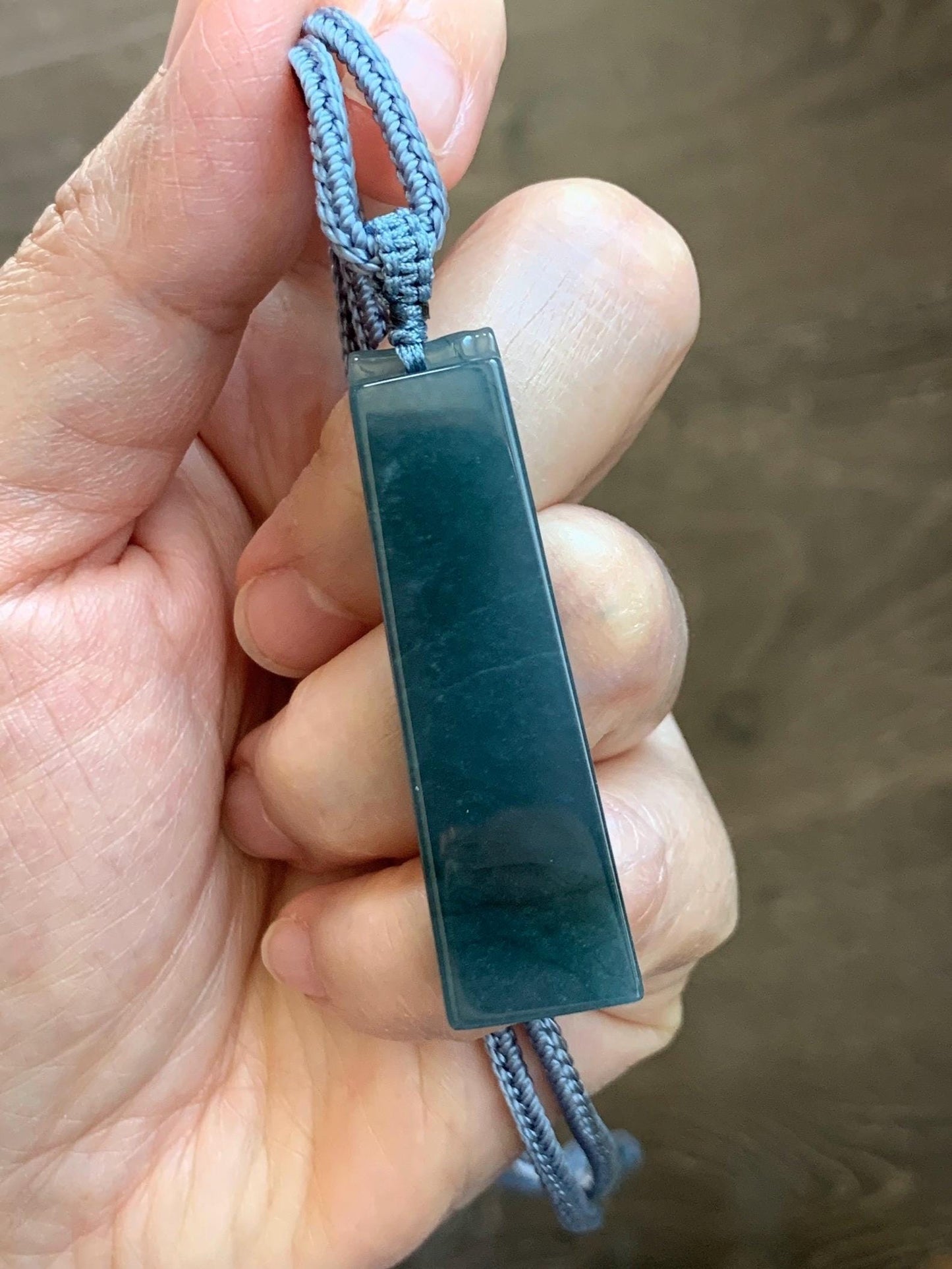 Natural Grade A Guatemalan Icy Translucent Dark Dusty Blue Jade Jadeite Rectangular Pillar Pendant Rope Necklace 27” 18g 天然冰危深蓝翡翠方柱吊坠WZJ88