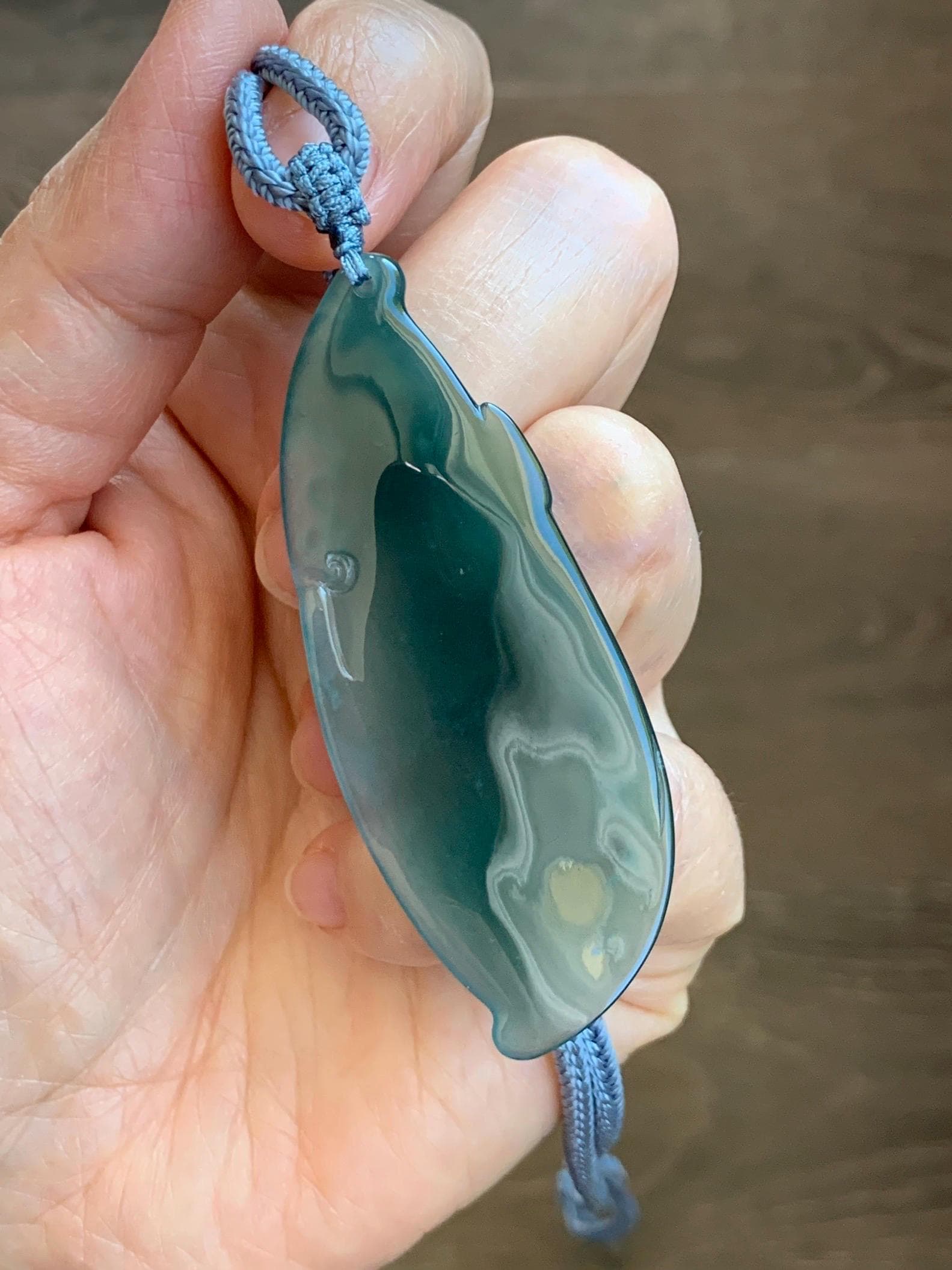Natural Grade A Guatemalan Icy Translucent Dark Teal Green Jade Jadeite Deer Cherry Blossom Pendant Rope Necklace 27” 天然冰胶危深蓝绿翡翠梅花鹿吊坠 WML220