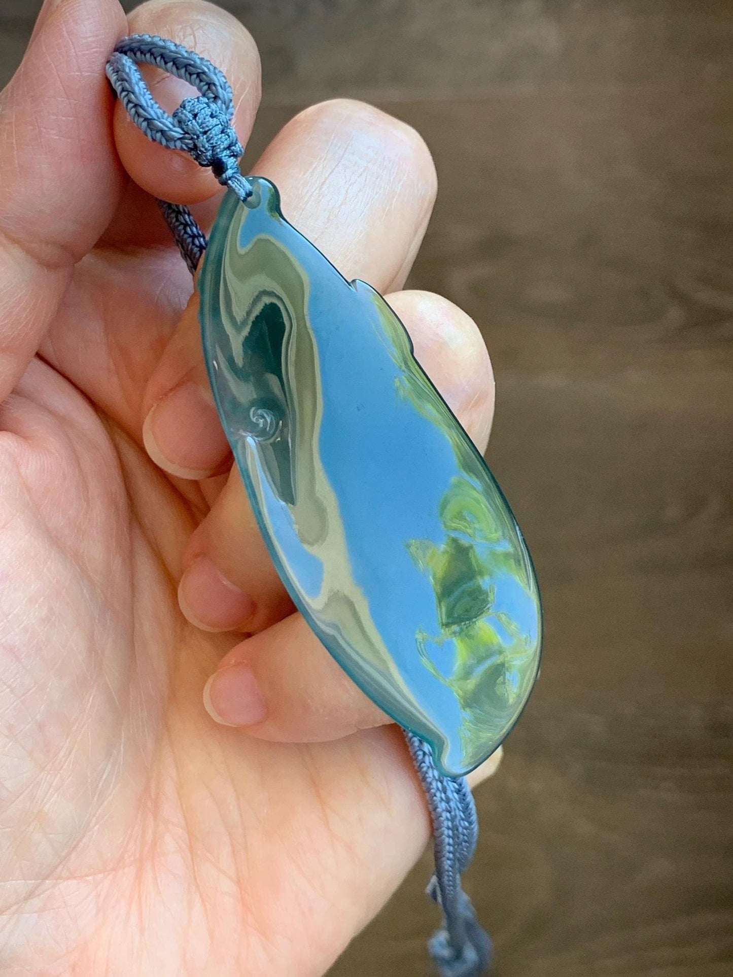 Natural Grade A Guatemalan Icy Translucent Dark Teal Green Jade Jadeite Deer Cherry Blossom Pendant Rope Necklace 27” 天然冰胶危深蓝绿翡翠梅花鹿吊坠 WML220