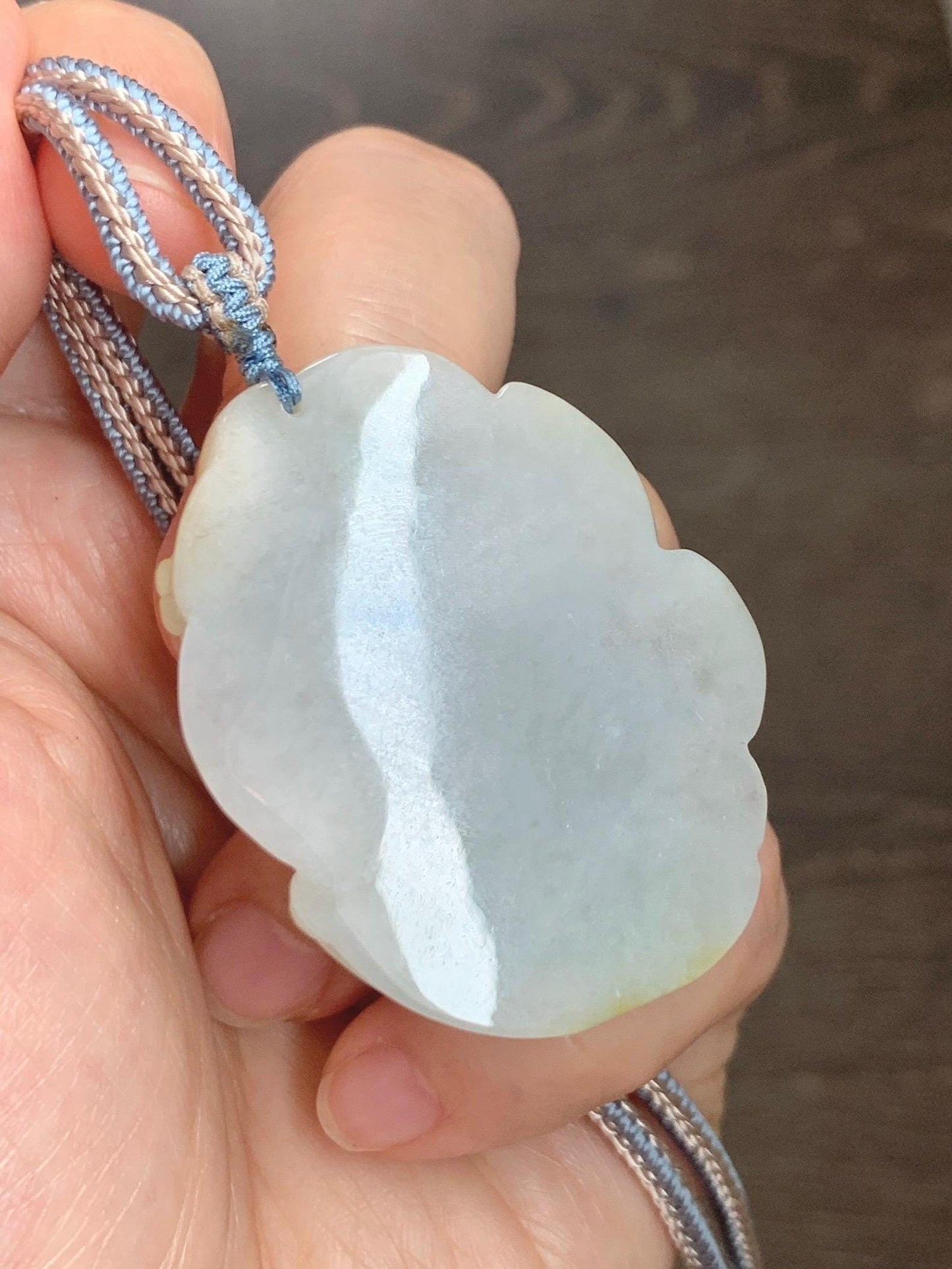 Certified Natural Grade A Icy Translucent White Yellow Marbled Jade Jadeite Nine-Tailed Fox Pendant Rope Necklace 28” 天然白冰飘黄翡翠九尾狐吊坠项链 259