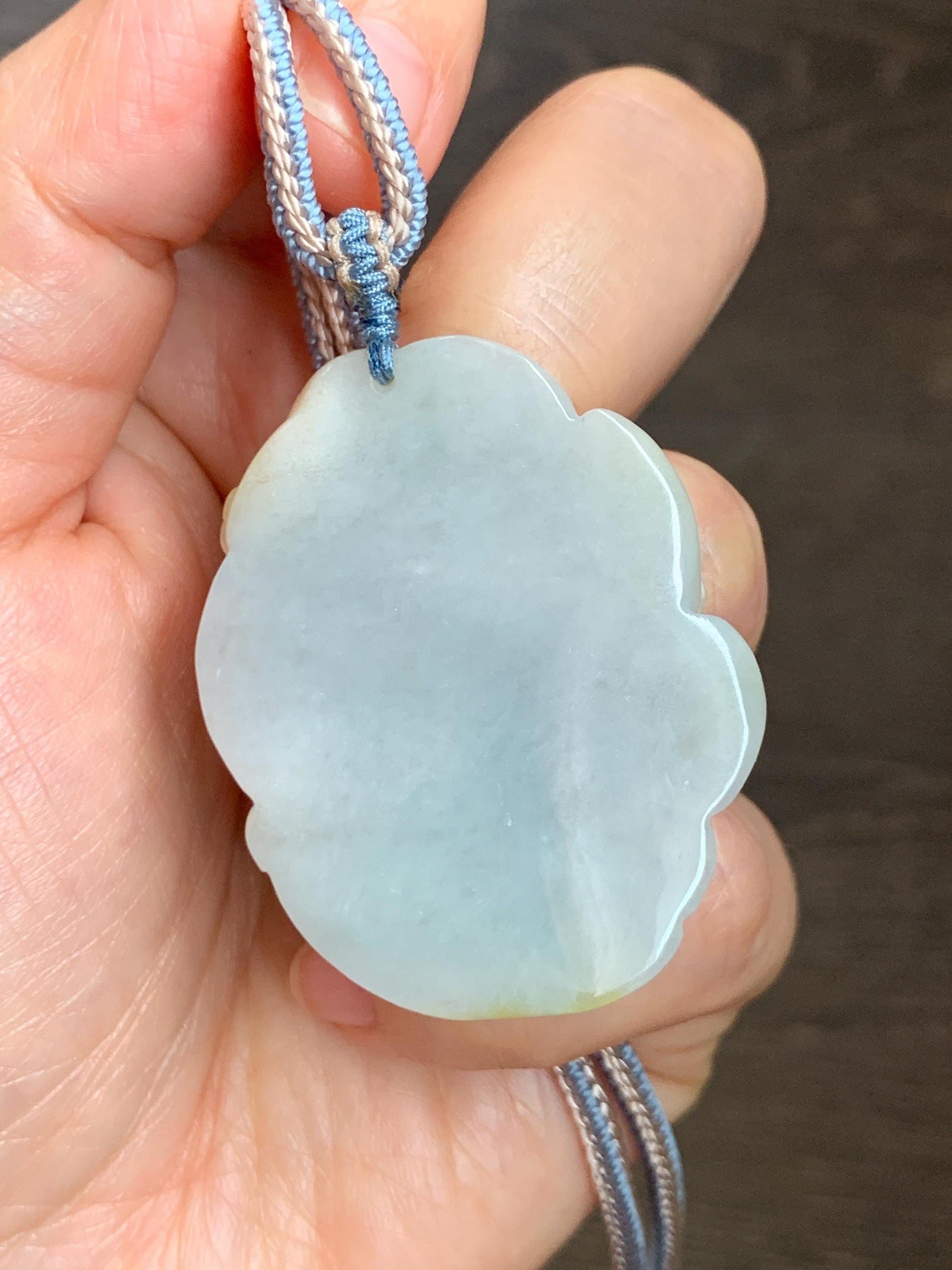 Certified Natural Grade A Icy Translucent White Yellow Marbled Jade Jadeite Nine-Tailed Fox Pendant Rope Necklace 28” 天然白冰飘黄翡翠九尾狐吊坠项链 259