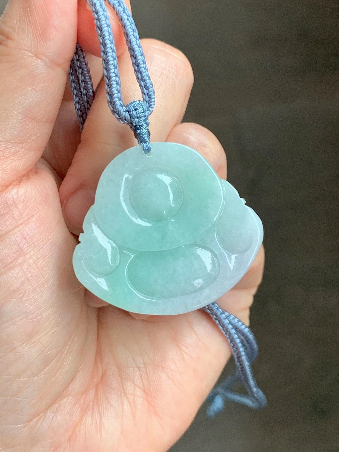 Certified Natural Grade A Icy Translucent Light Green Jade Jadeite Large Buddha Pendant Rope Necklace 27" 天然细糯浅绿翡翠佛公吊坠 1156