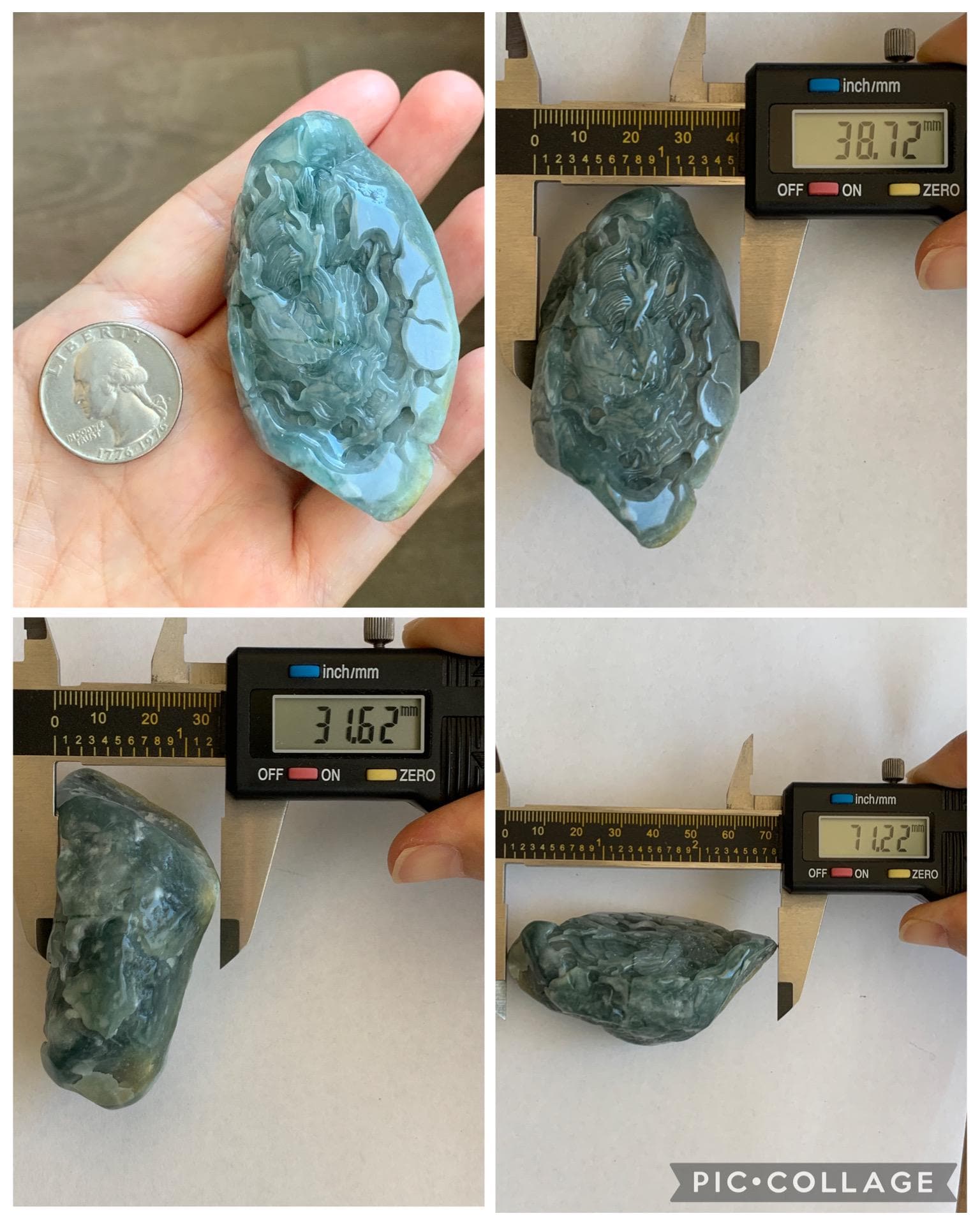 Grade A Natural Guatemalan Dusty Blue Jade Jadeite with Rind Dragon Carved Rock with Wood Stand Home Decor 115g 天然危蓝翡翠皮壳料龙头雕小摆 WPKL220