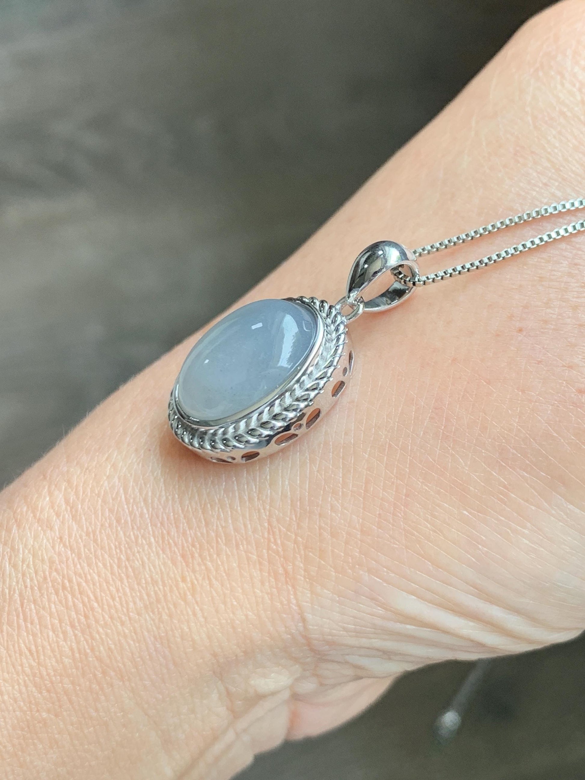 Certified Grade A Natural Icy Translucent Smoky Gray Greige Jade Jadeite Oval Pendant Sterling Silver Custom Design 5.75g 天然冰胶烟灰紫翡翠吊坠 219