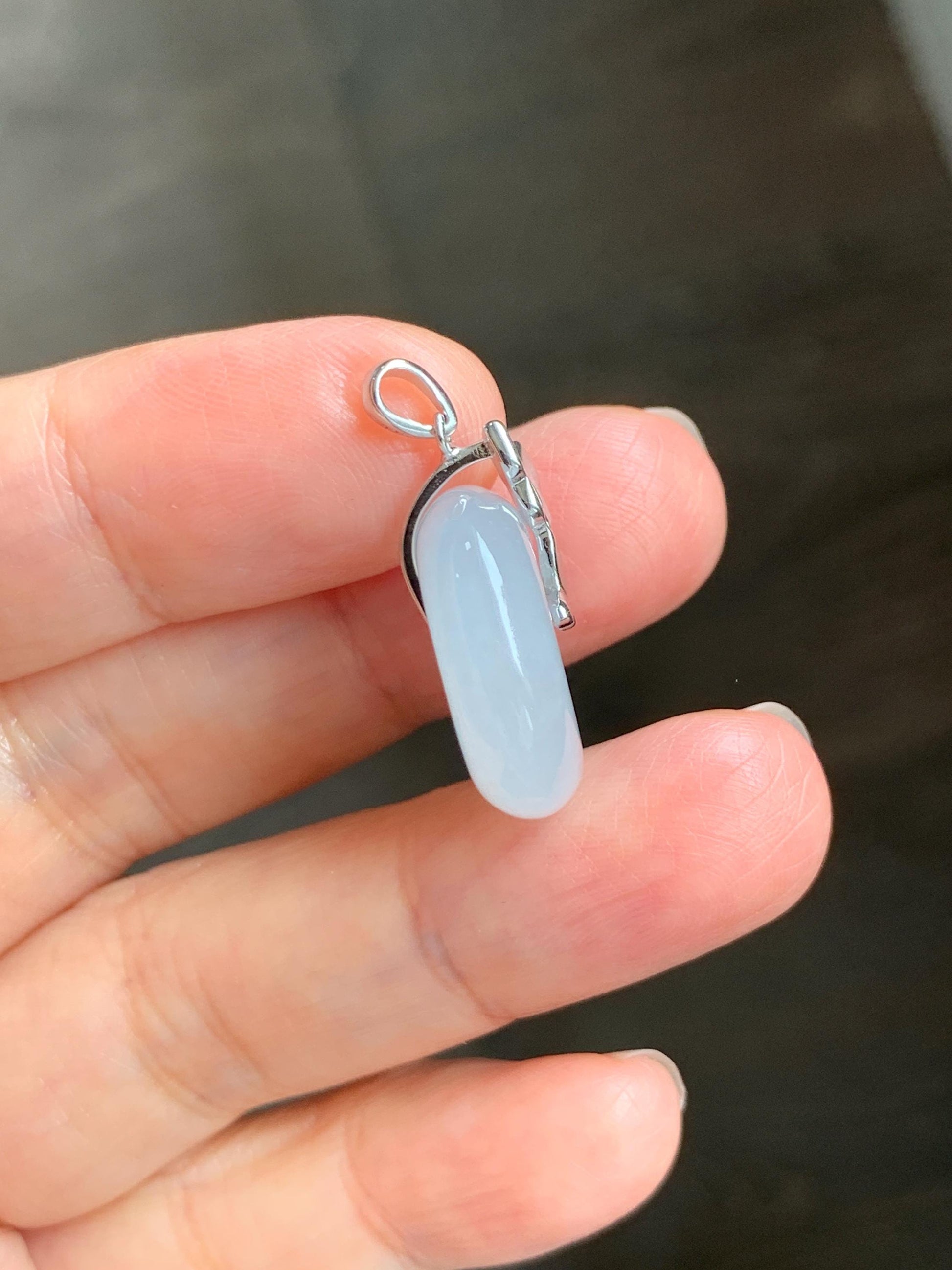 Grade A Natural Icy Highly Translucent White Jade Jadeite Ping An Kou Donut Ring Pendant Sterling Silver 天然白冰胶翡翠平安扣吊坠 MBQ160S