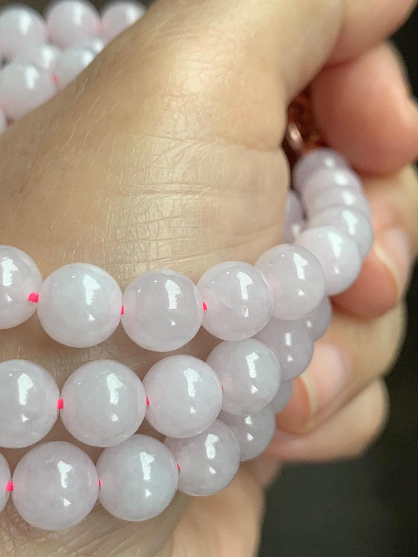 Certified Natural Grade A Icy Translucent White Jade Jadeite Beaded Necklace 7.8mm 23” 64g 天然白冰翡翠圆珠项链 264
