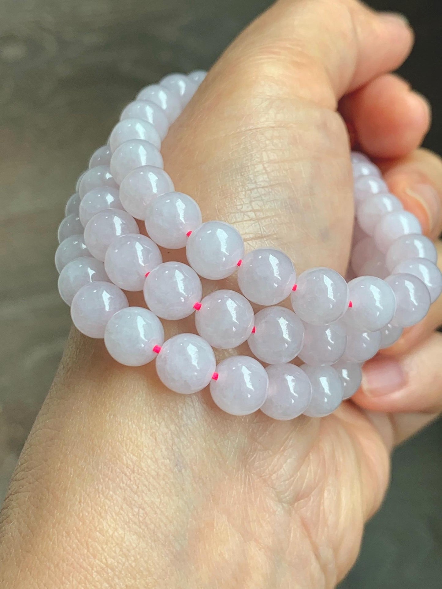 Certified Natural Grade A Icy Translucent White Jade Jadeite Beaded Necklace 7.8mm 23” 64g 天然白冰翡翠圆珠项链 264