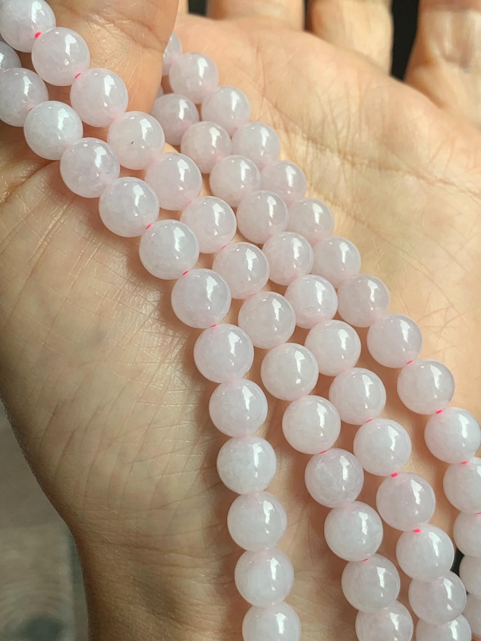 Certified Natural Grade A Icy Translucent White Jade Jadeite Beaded Necklace 7.8mm 23” 64g 天然白冰翡翠圆珠项链 264