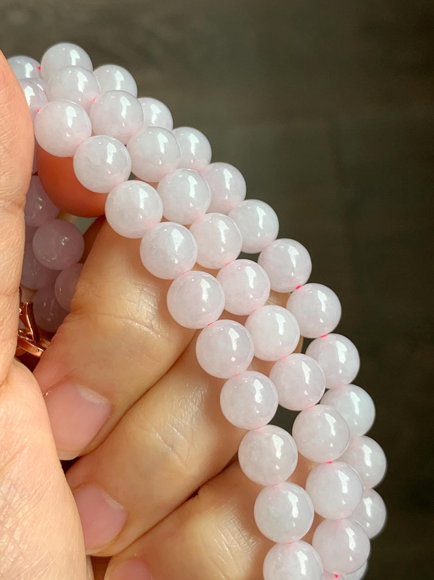 Certified Natural Grade A Icy Translucent White Jade Jadeite Beaded Necklace 7.8mm 23” 64g 天然白冰翡翠圆珠项链 264