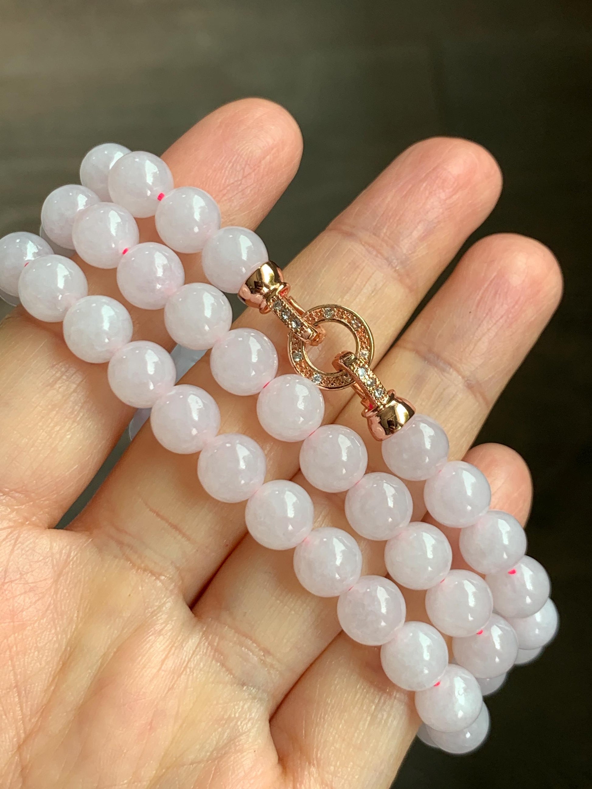 Certified Natural Grade A Icy Translucent White Jade Jadeite Beaded Necklace 7.8mm 23” 64g 天然白冰翡翠圆珠项链 264