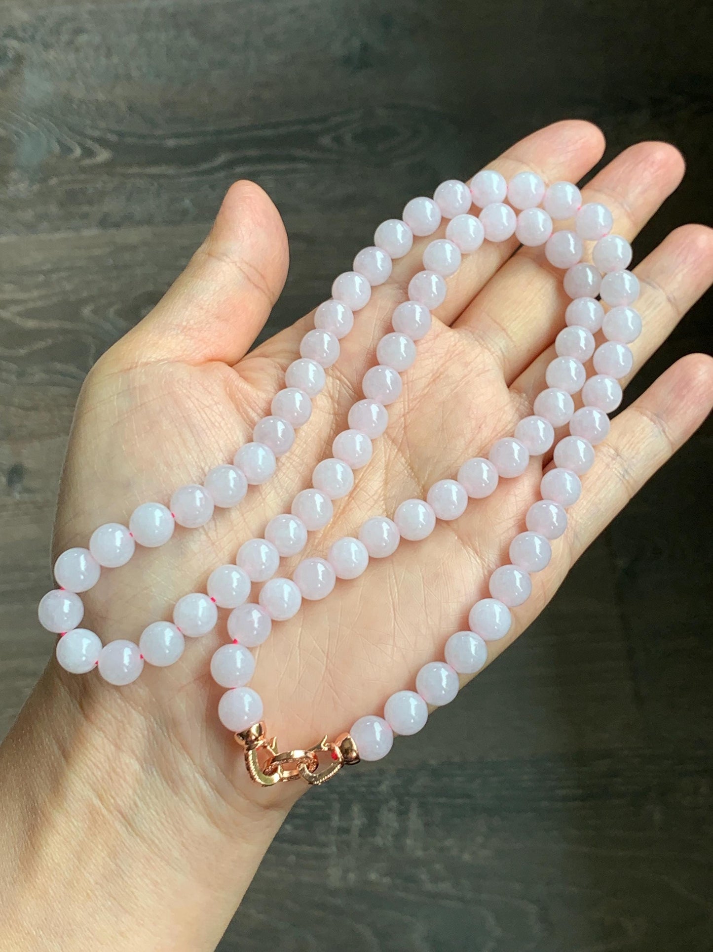 Certified Natural Grade A Icy Translucent White Jade Jadeite Beaded Necklace 7.8mm 23” 64g 天然白冰翡翠圆珠项链 264
