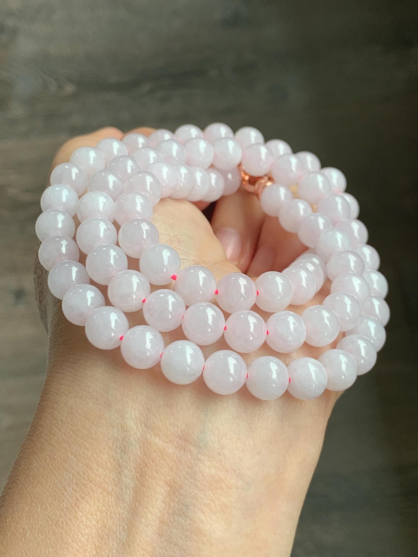 Certified Natural Grade A Icy Translucent White Jade Jadeite Beaded Necklace 7.8mm 23” 64g 天然白冰翡翠圆珠项链 264