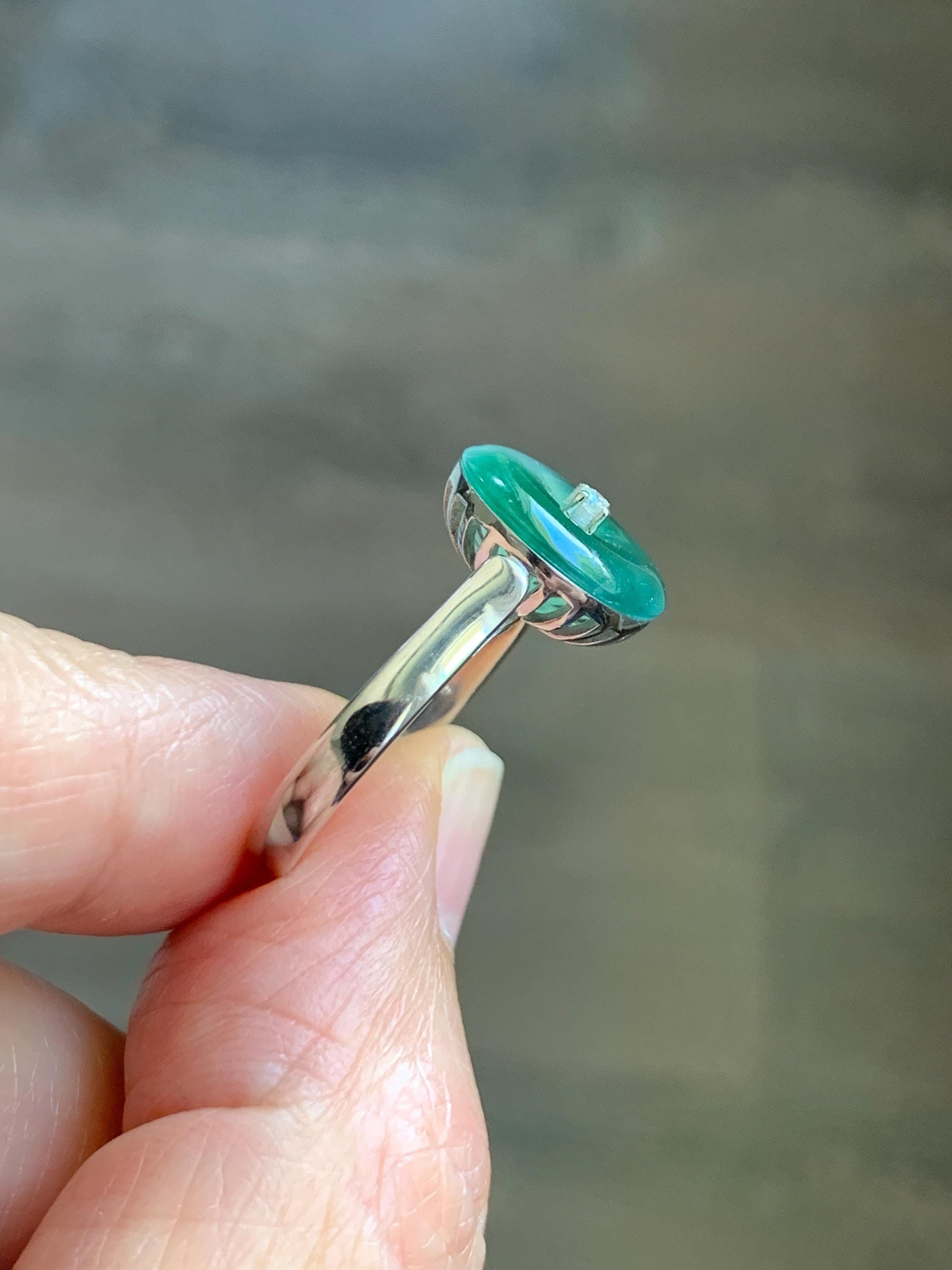 Certified Natural Grade A Icy Translucent Green Marbled Jade Jadeite Donut Ping An Kou Ring Sterling Silver Size 7 US 4g 天然冰飘绿翡翠平安扣银镶戒指 238