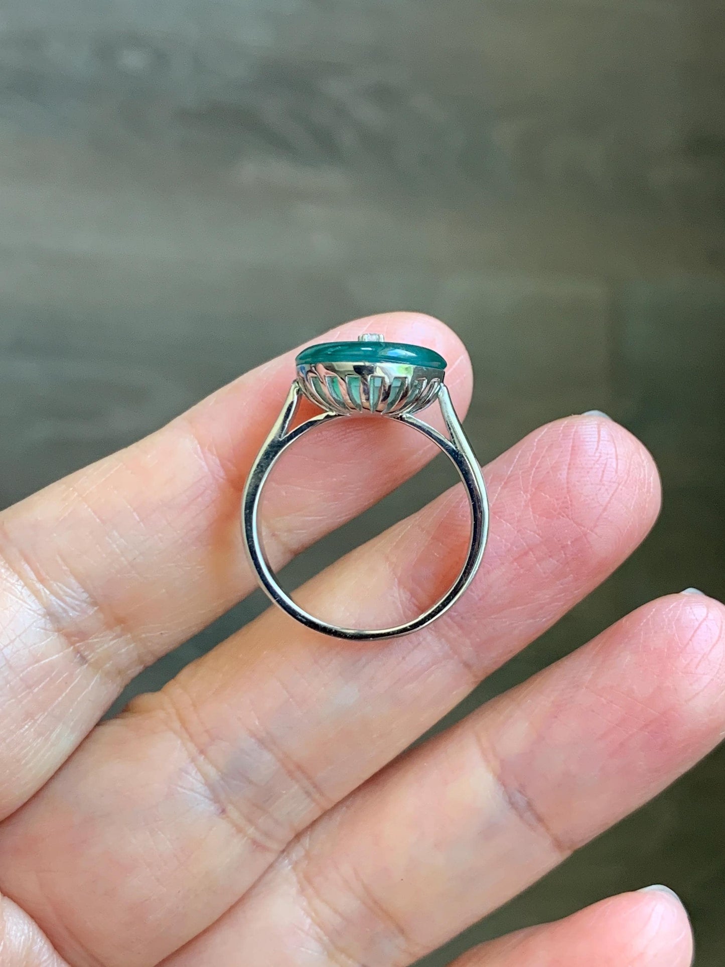 Certified Natural Grade A Icy Translucent Green Marbled Jade Jadeite Donut Ping An Kou Ring Sterling Silver Size 7 US 4g 天然冰飘绿翡翠平安扣银镶戒指 238