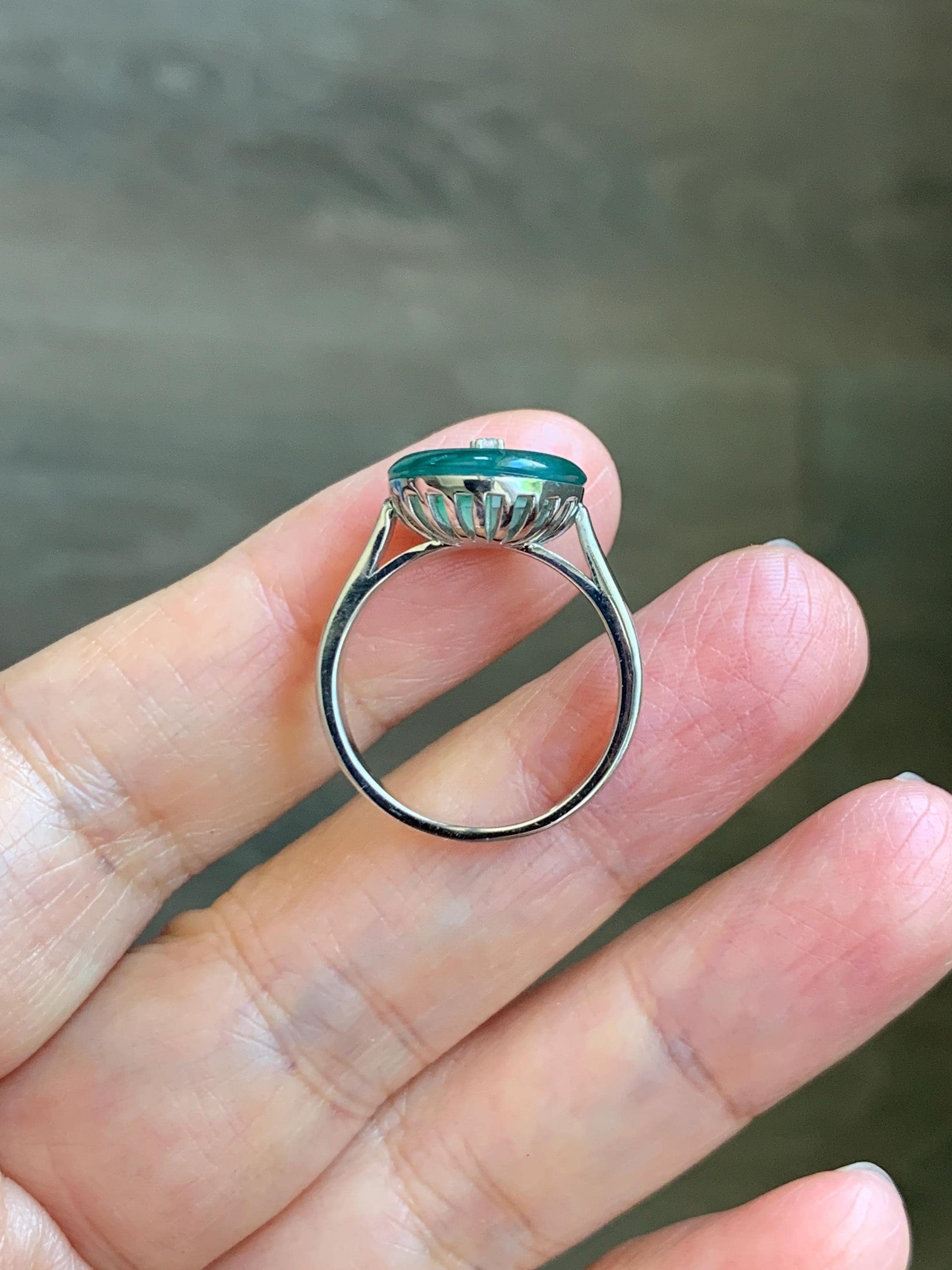 Certified Natural Grade A Icy Translucent Green Marbled Jade Jadeite Donut Ping An Kou Ring Sterling Silver Size 7 US 4g 天然冰飘绿翡翠平安扣银镶戒指 238