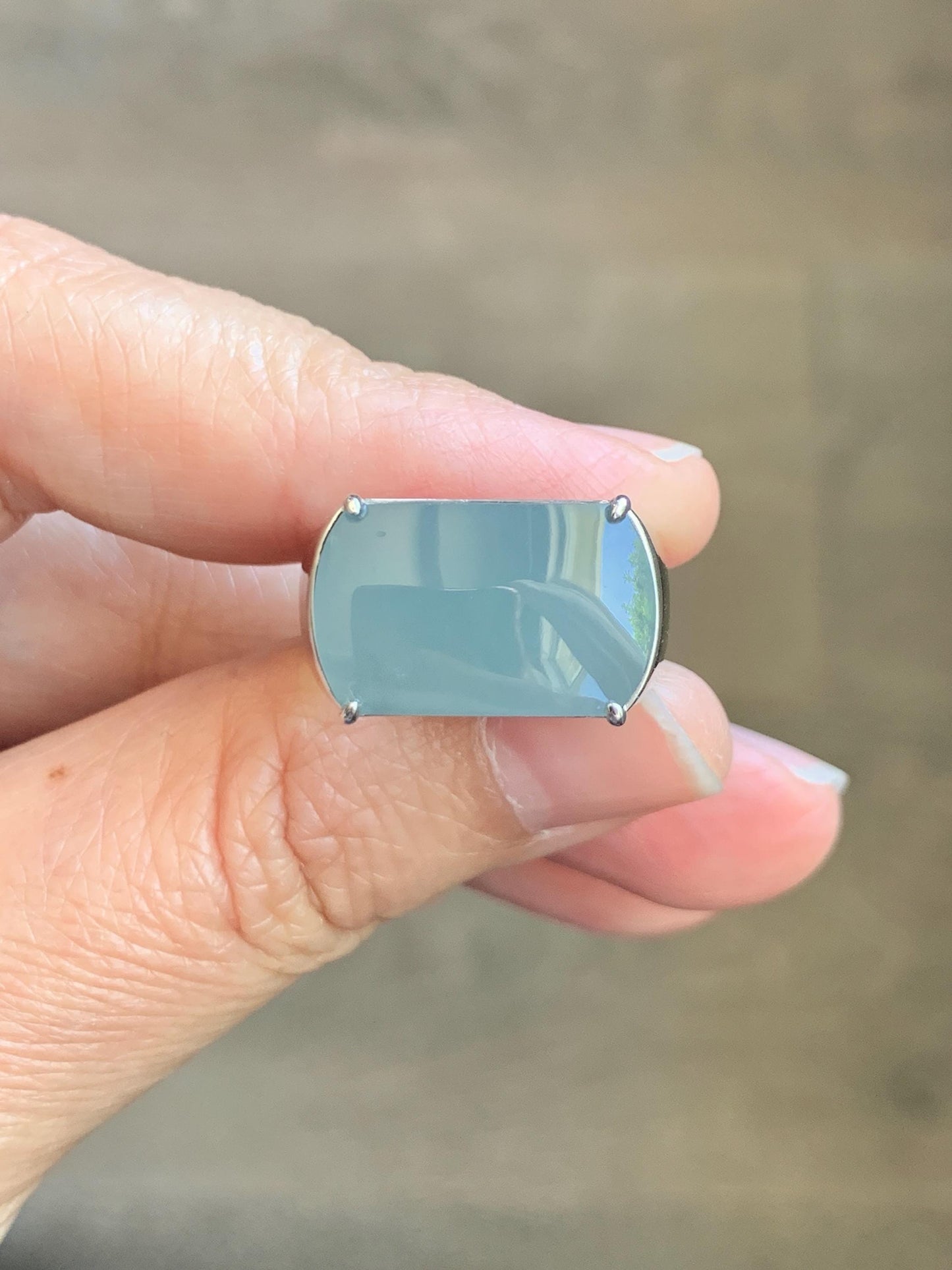 Certified Natural Grade A Guatemalan Icy Dusty Blue Jade Jadeite Saddle Ring Size 7.5 US Sterling Silver 11g Mens Ring 天然冰危蓝灰翡翠马鞍银镶戒指 222