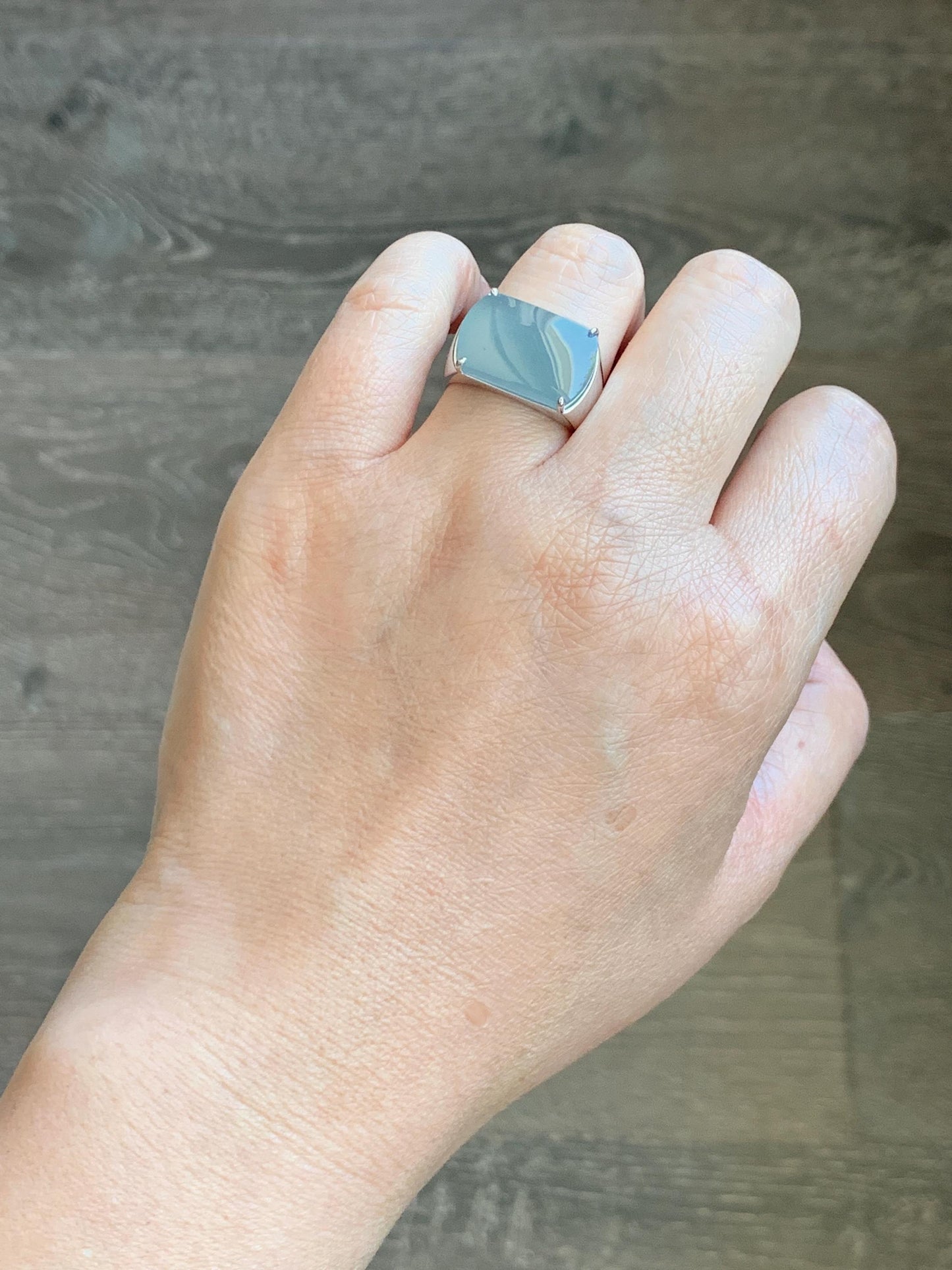 Certified Natural Grade A Guatemalan Icy Dusty Blue Jade Jadeite Saddle Ring Size 7.5 US Sterling Silver 11g Mens Ring 天然冰危蓝灰翡翠马鞍银镶戒指 222