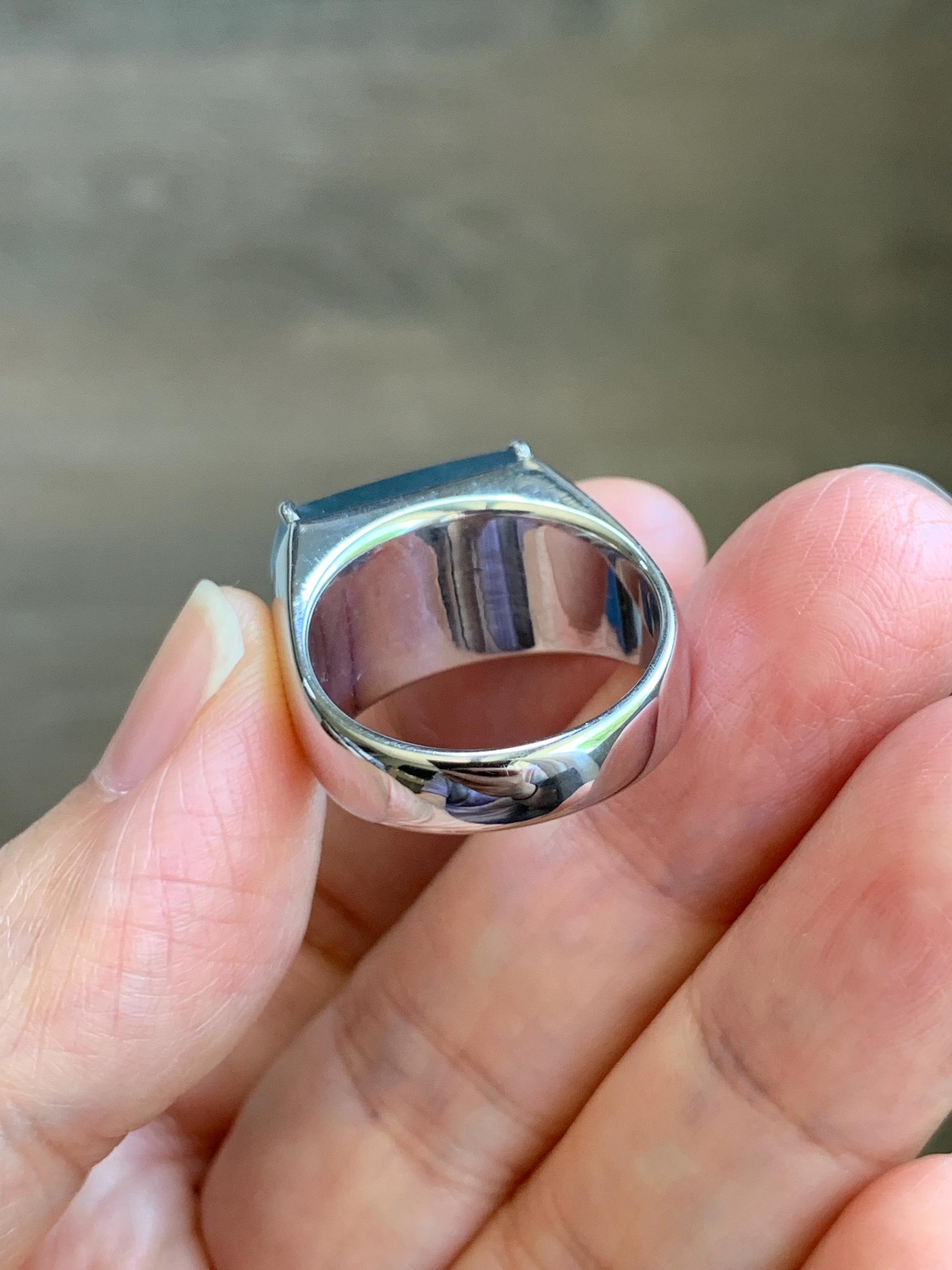 Certified Natural Grade A Guatemalan Icy Dusty Blue Jade Jadeite Saddle Ring Size 7.5 US Sterling Silver 11g Mens Ring 天然冰危蓝灰翡翠马鞍银镶戒指 222