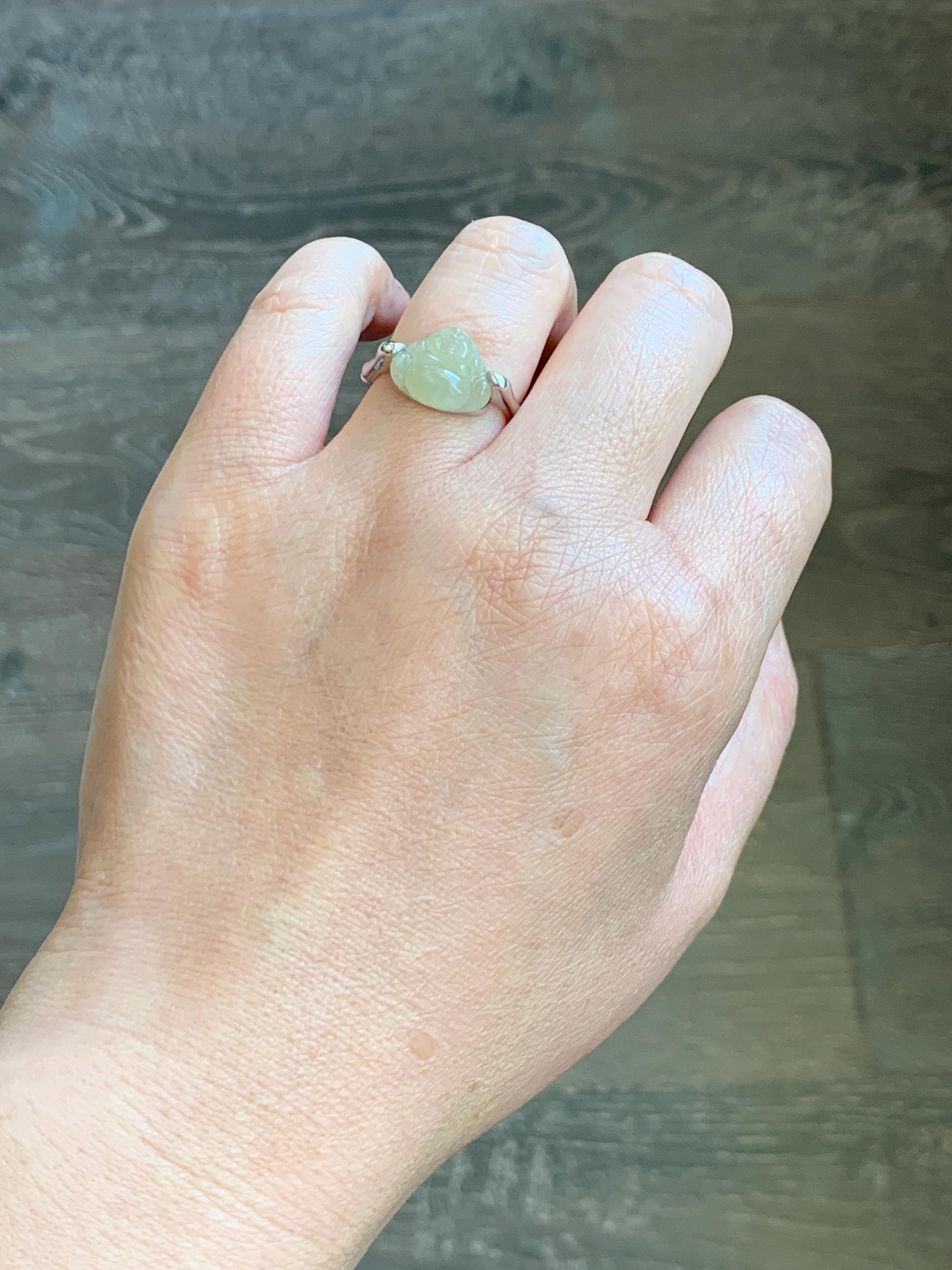 Certified Natural Grade A Icy Translucent Pastel Yellow Jade Jadeite Buddha Bamboo Ring Sterling Silver Size 7.25 US 天然冰糖黄翡翠佛公竹节款戒指 230