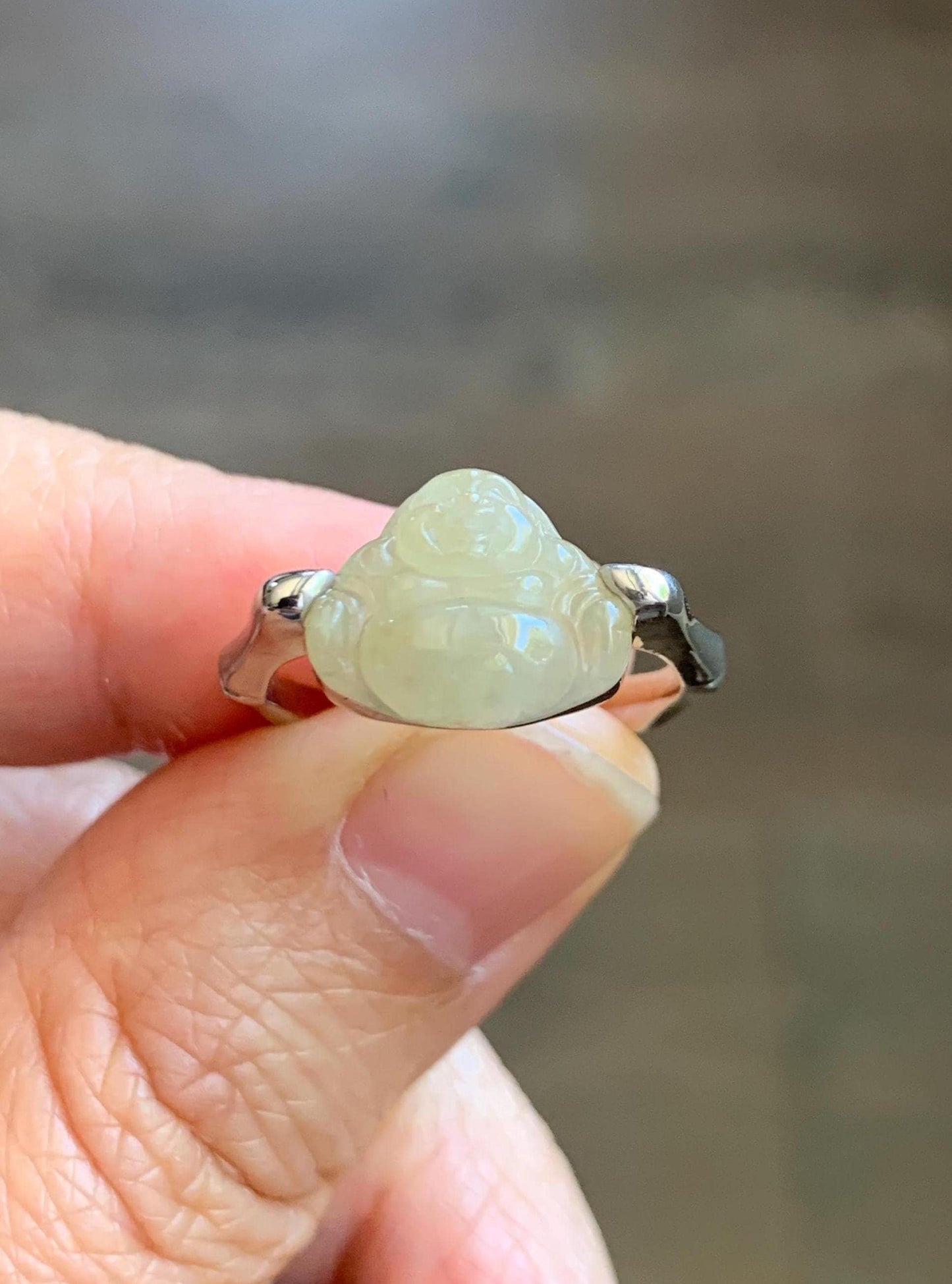 Certified Natural Grade A Icy Translucent Pastel Yellow Jade Jadeite Buddha Bamboo Ring Sterling Silver Size 7.25 US 天然冰糖黄翡翠佛公竹节款戒指 230
