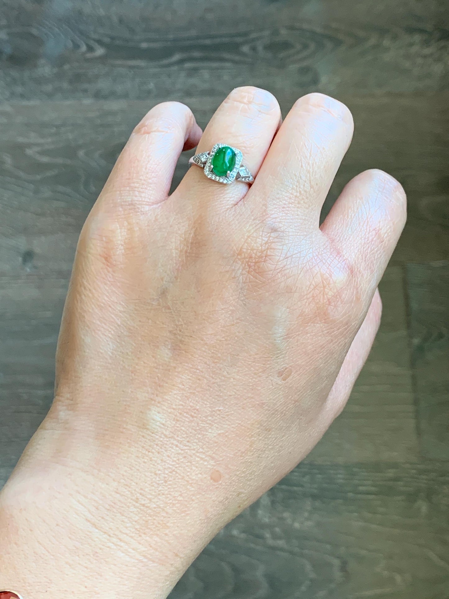 Natural Grade A Guatemalan Icy Translucent Vibrant Green Jade Jadeite Halo Ring Sterling Silver Size Adjustable 天然冰危绿翡翠戒指 WLO110