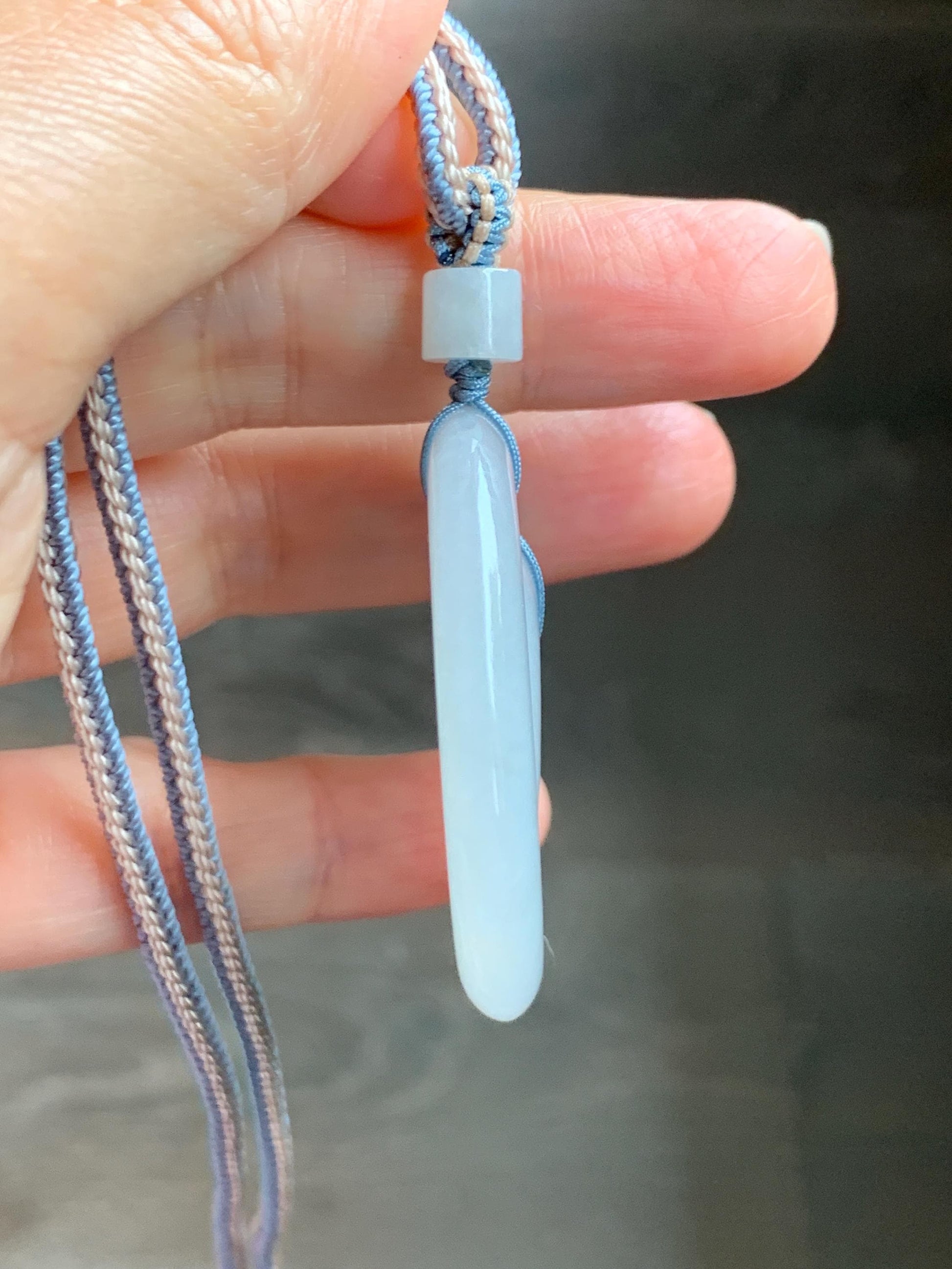 Natural Grade A Icy Translucent White Jade Jadeite Mother-and-Child Ping An Kou Donut Pendant Rope Necklace 27” 22g 天然白冰胶撒金翡翠子母扣吊坠 MBZ220
