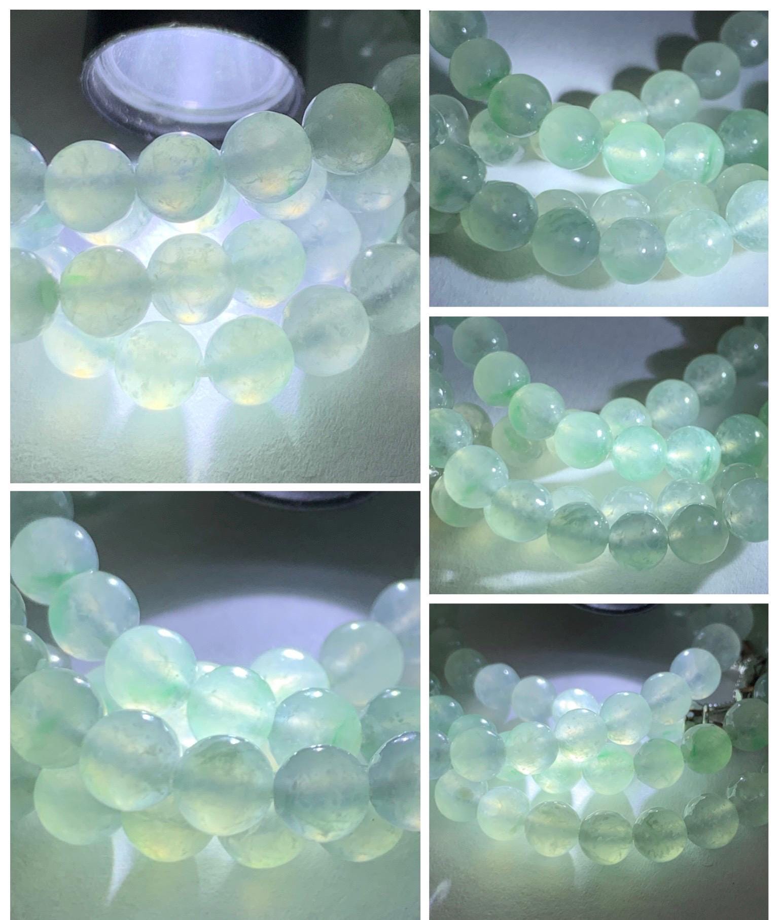 Grade A Natural Icy Highly Translucent White & Pastel Green Jade Jadeite Round Beads Beaded Necklace 5.5mm 23.5” 32g 天然冰晴底起光翡翠圆珠项链 MDQ660
