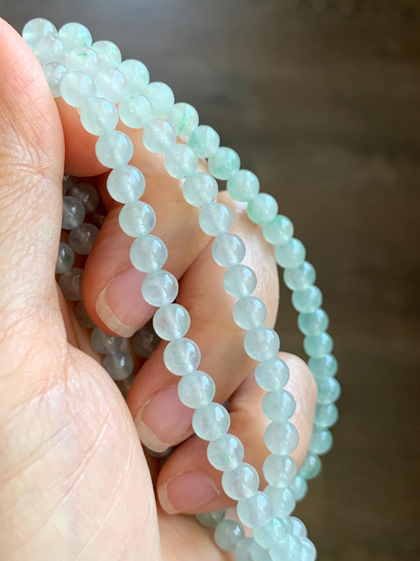 Grade A Natural Icy Highly Translucent White & Pastel Green Jade Jadeite Round Beads Beaded Necklace 5.5mm 23.5” 32g 天然冰晴底起光翡翠圆珠项链 MDQ660