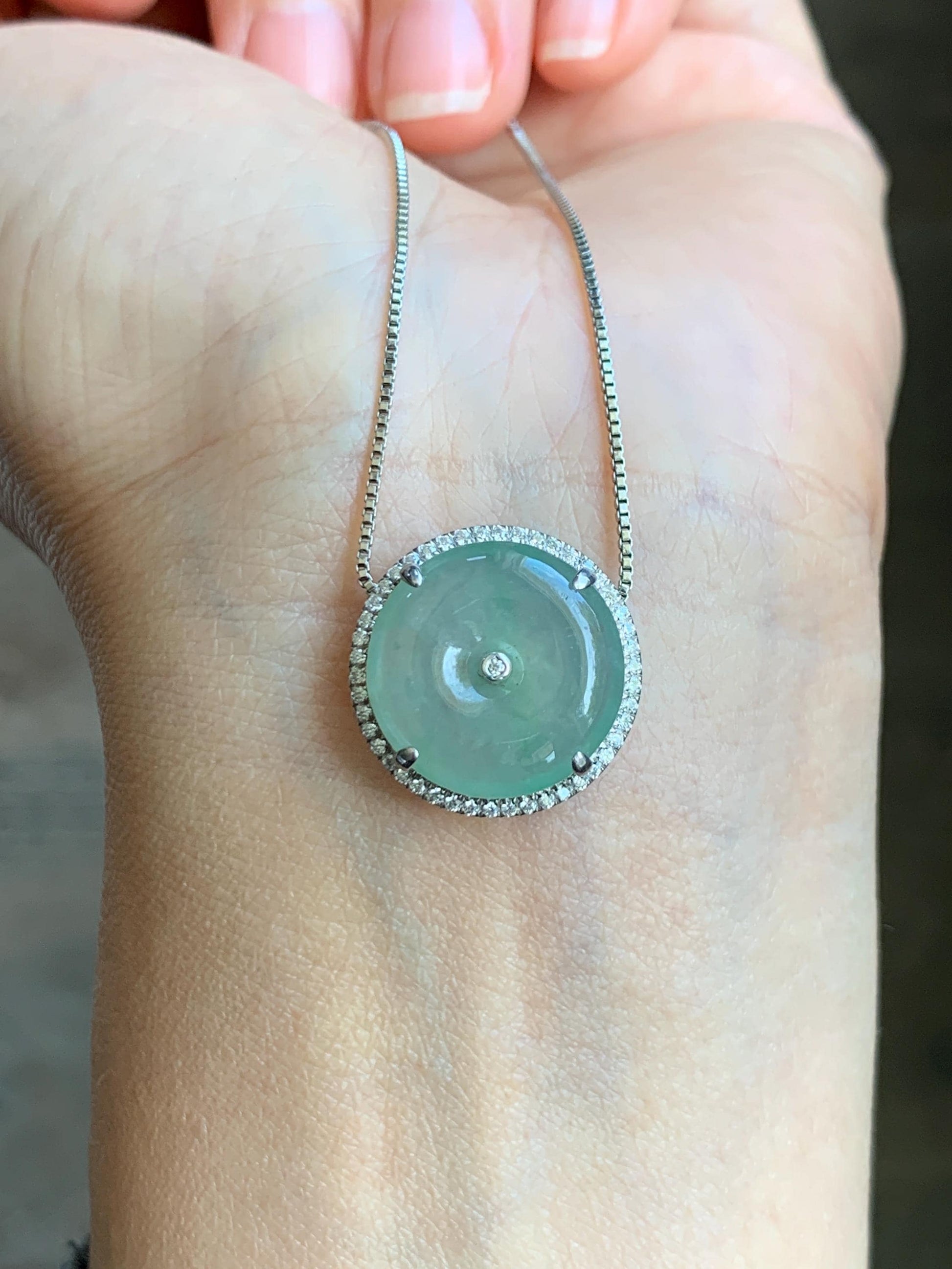 Certified Natural Grade A Icy Translucent Light Green Jade Jadeite Ping An Kou Donut Pendant or Bracelet Sterling Silver 天然冰胶晴色翡翠平安扣吊坠手牌 242