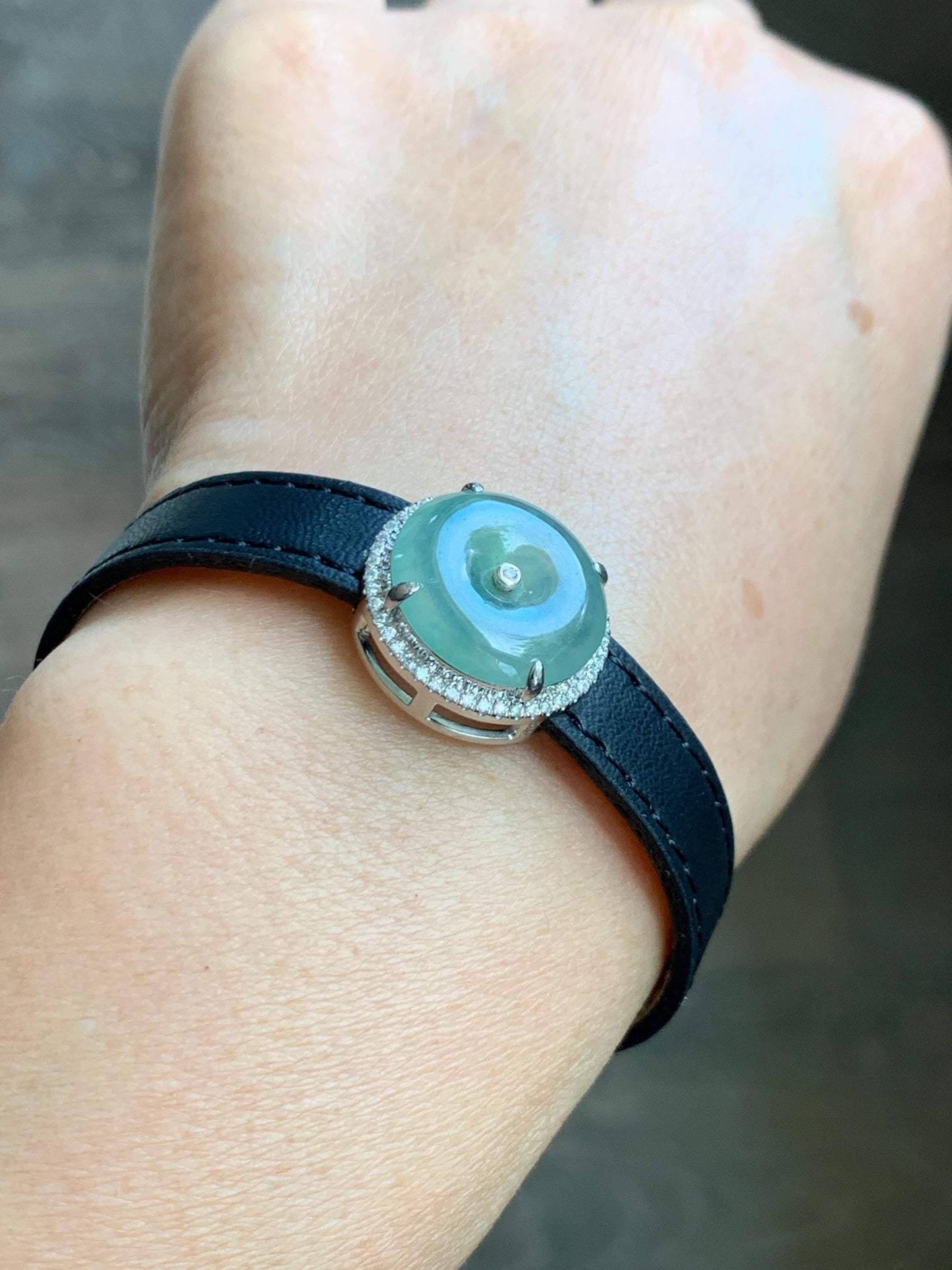 Certified Natural Grade A Icy Translucent Light Green Jade Jadeite Ping An Kou Donut Pendant or Bracelet Sterling Silver 天然冰胶晴色翡翠平安扣吊坠手牌 242