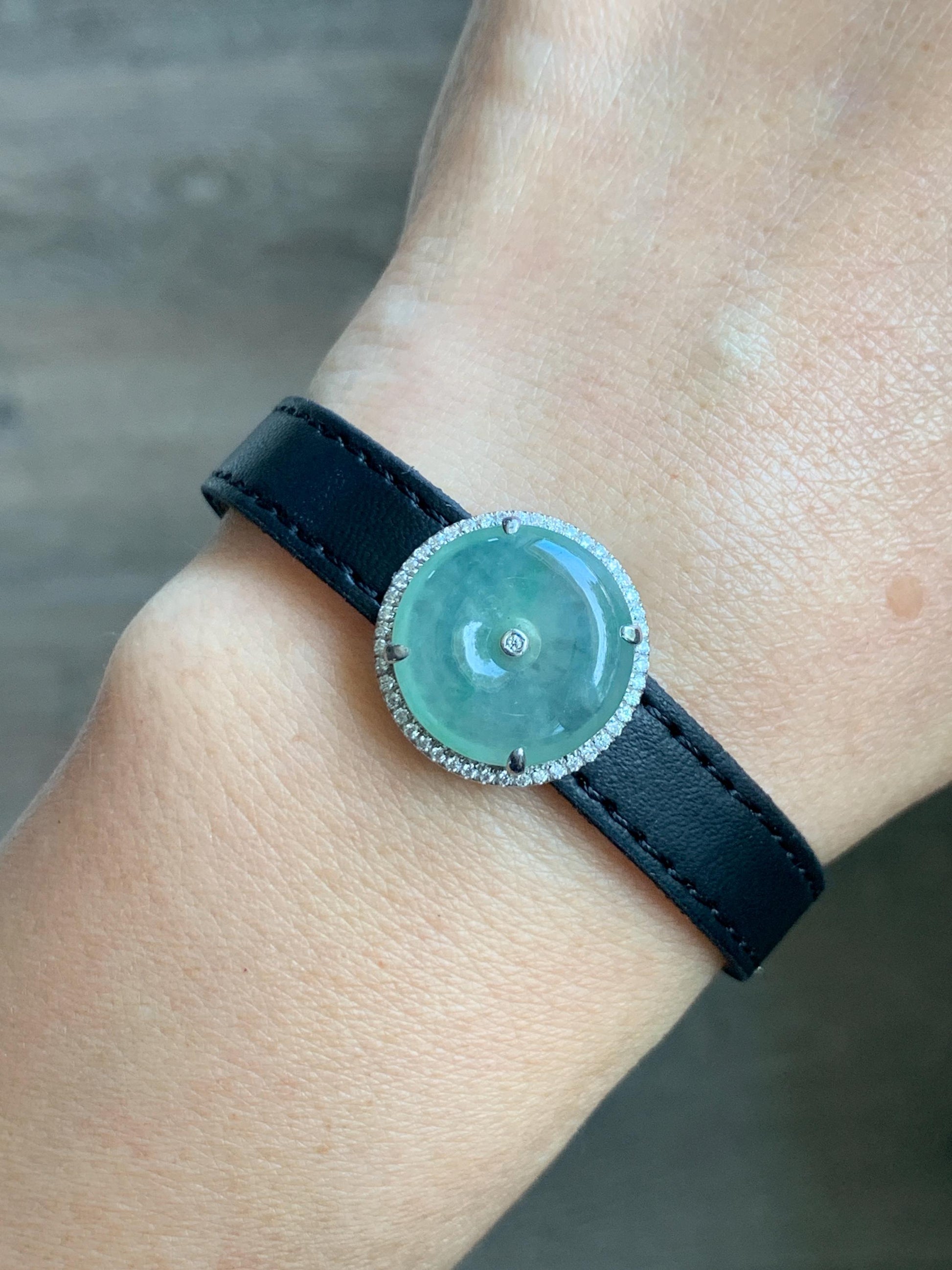 Certified Natural Grade A Icy Translucent Light Green Jade Jadeite Ping An Kou Donut Pendant or Bracelet Sterling Silver 天然冰胶晴色翡翠平安扣吊坠手牌 242