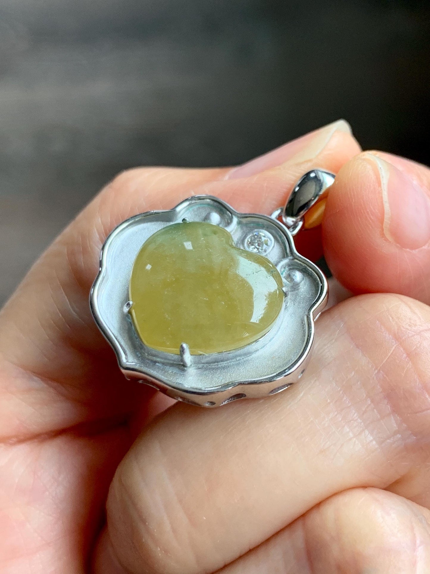 Certified Natural Grade A Icy Translucent Mustard Yellow Jade Jadeite Heart Ruyi Lock Pendant Sterling Silver 6.67g 天然冰黄翡翠爱心如意锁吊坠 220