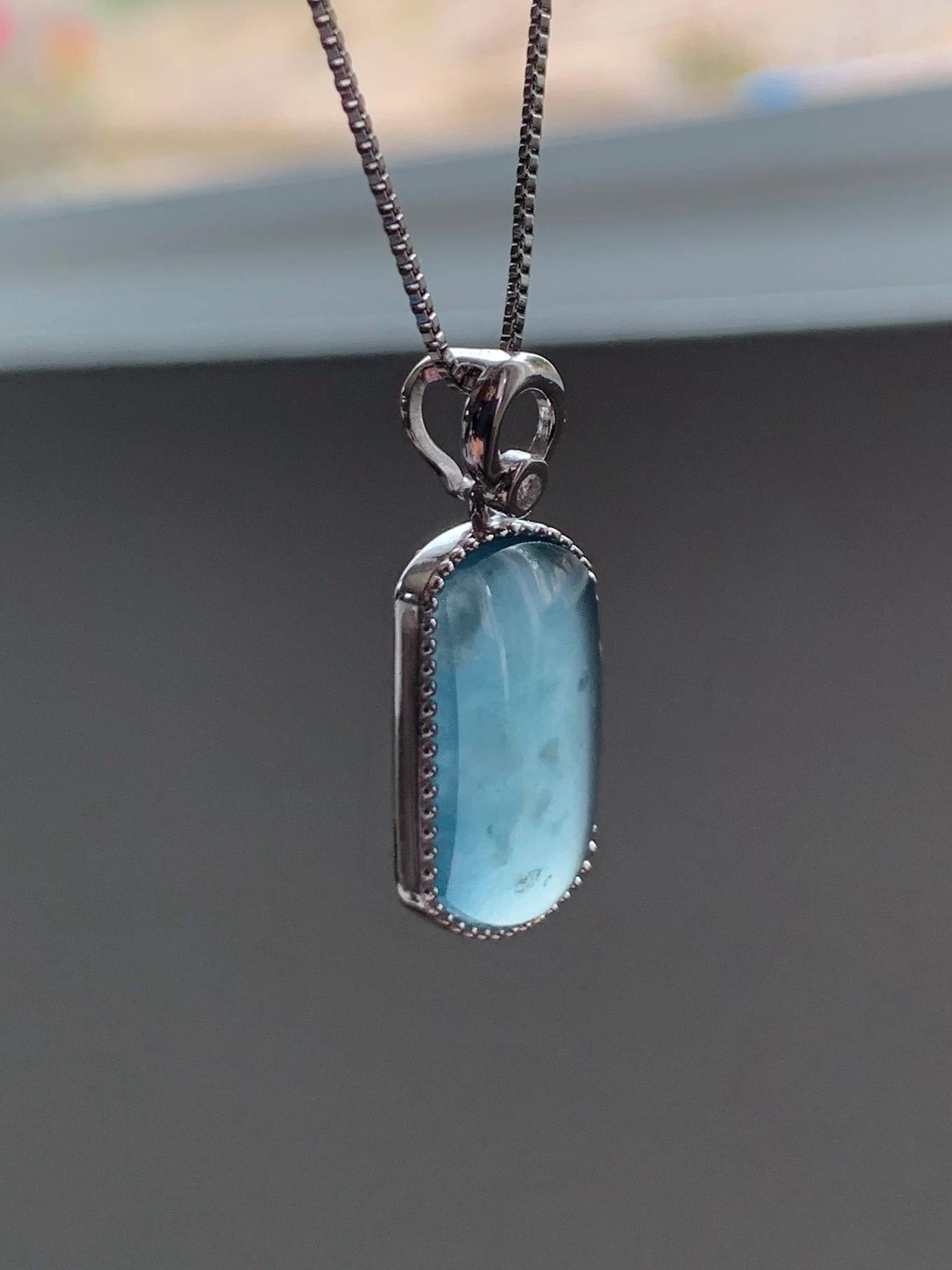 Certified Natural Grade A Guatemalan Icy Translucent Teal Blue Jade Jadeite Wu Shi Pai Saddle Pendant Sterling Silver 天然冰危蓝翡翠马鞍无事牌吊坠 246